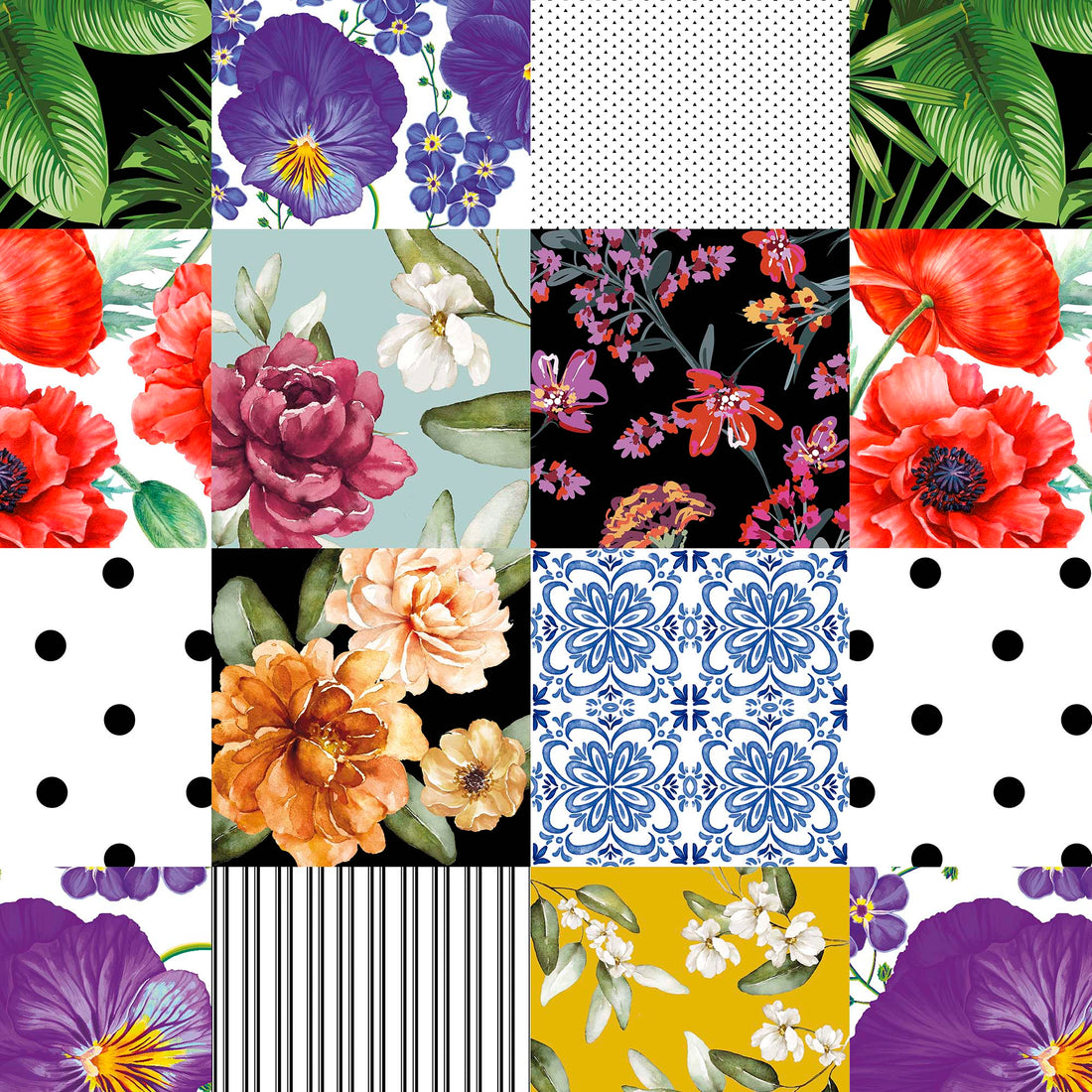 Tela half panamá estampada por metro 100% algodón PATCHPAL 2 DARK