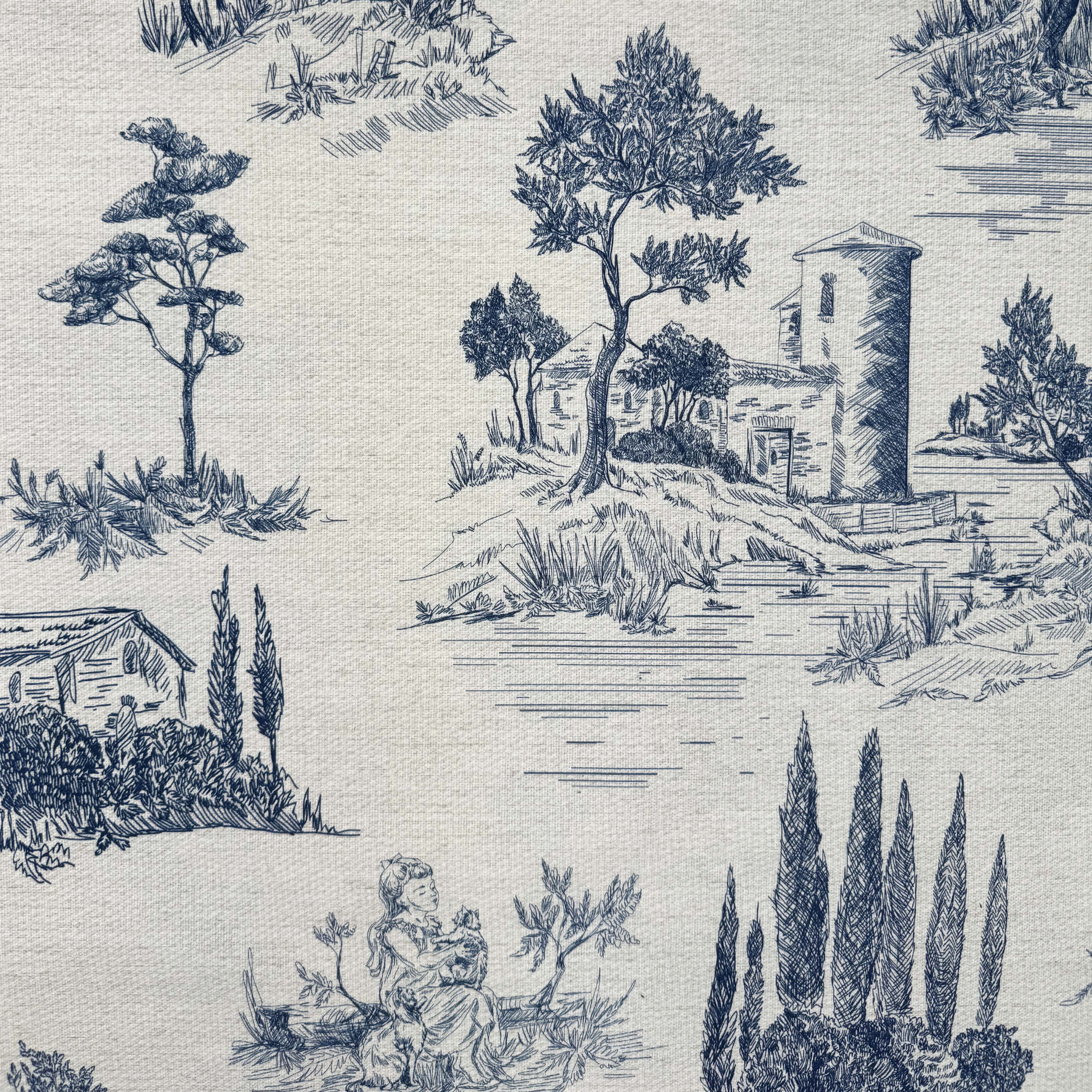 Printed half panama fabric per meter 100% cotton SILKE BLUE 3