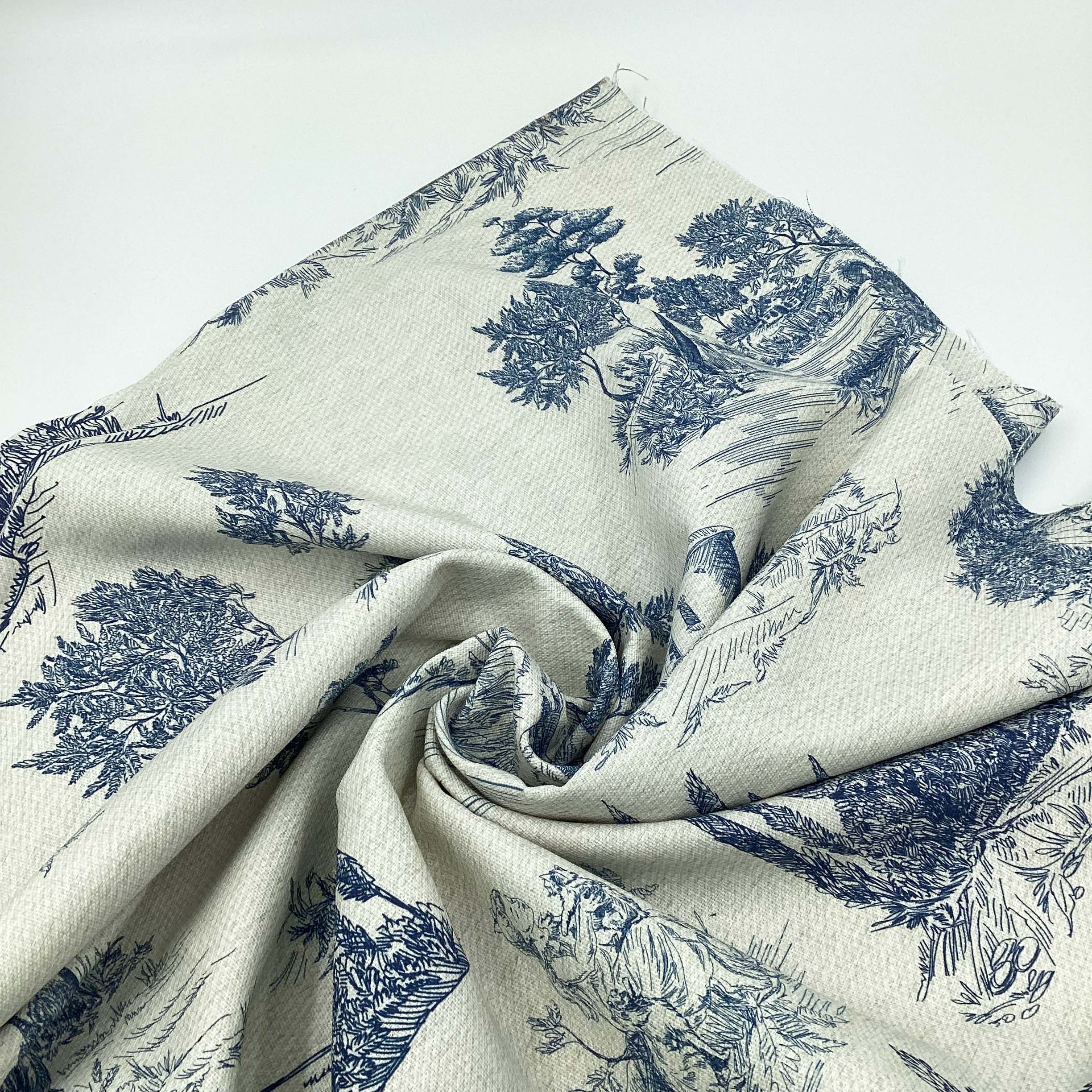 Printed half panama fabric per meter 100% cotton SILKE BLUE 3