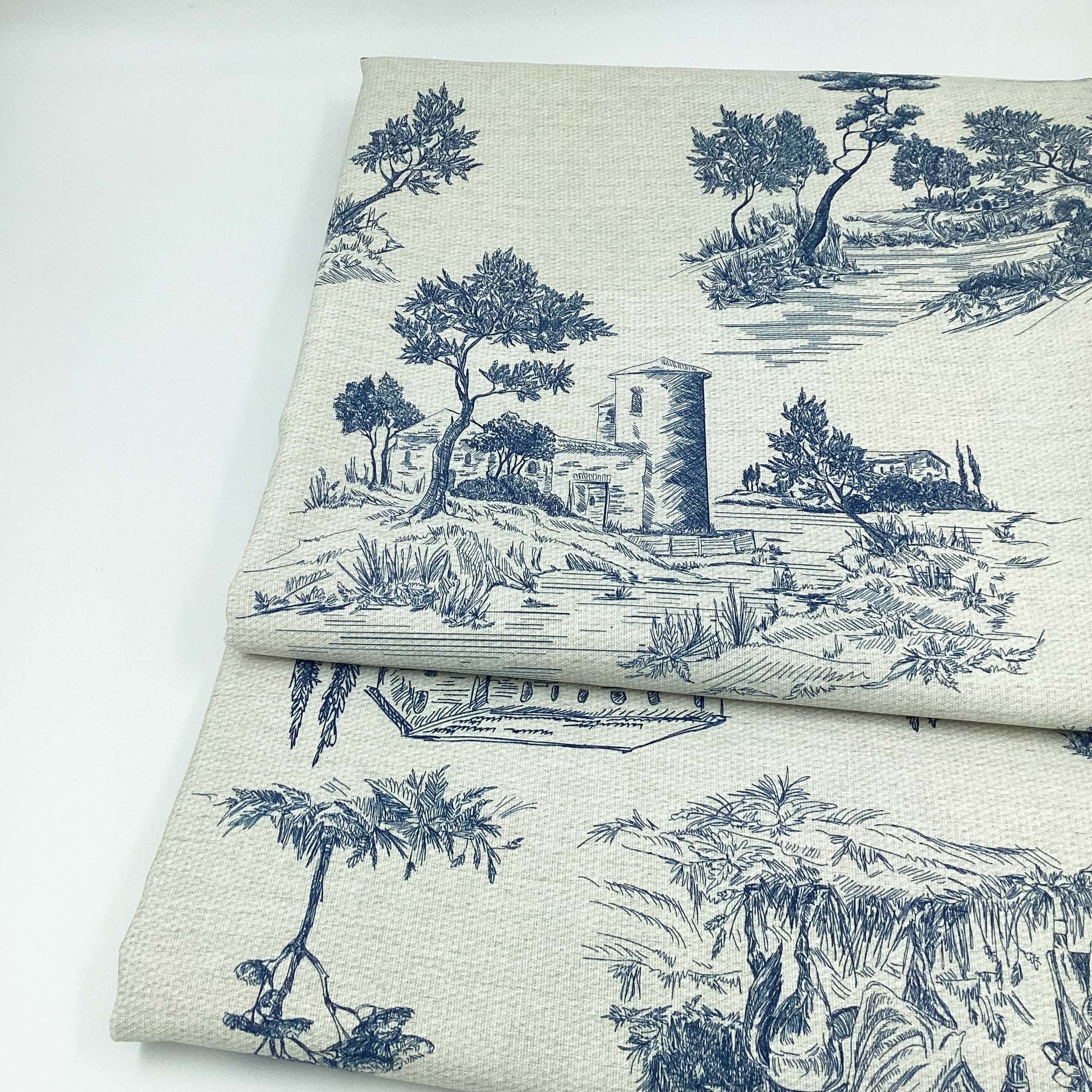 Printed half panama fabric per meter 100% cotton SILKE BLUE 3