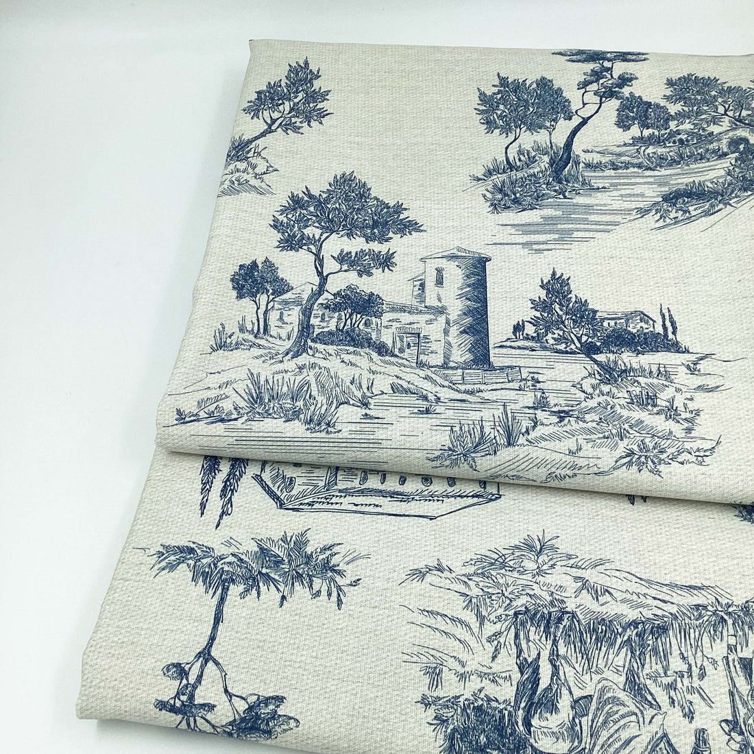 Printed half panama fabric per meter 100% cotton SILKE BLUE 3