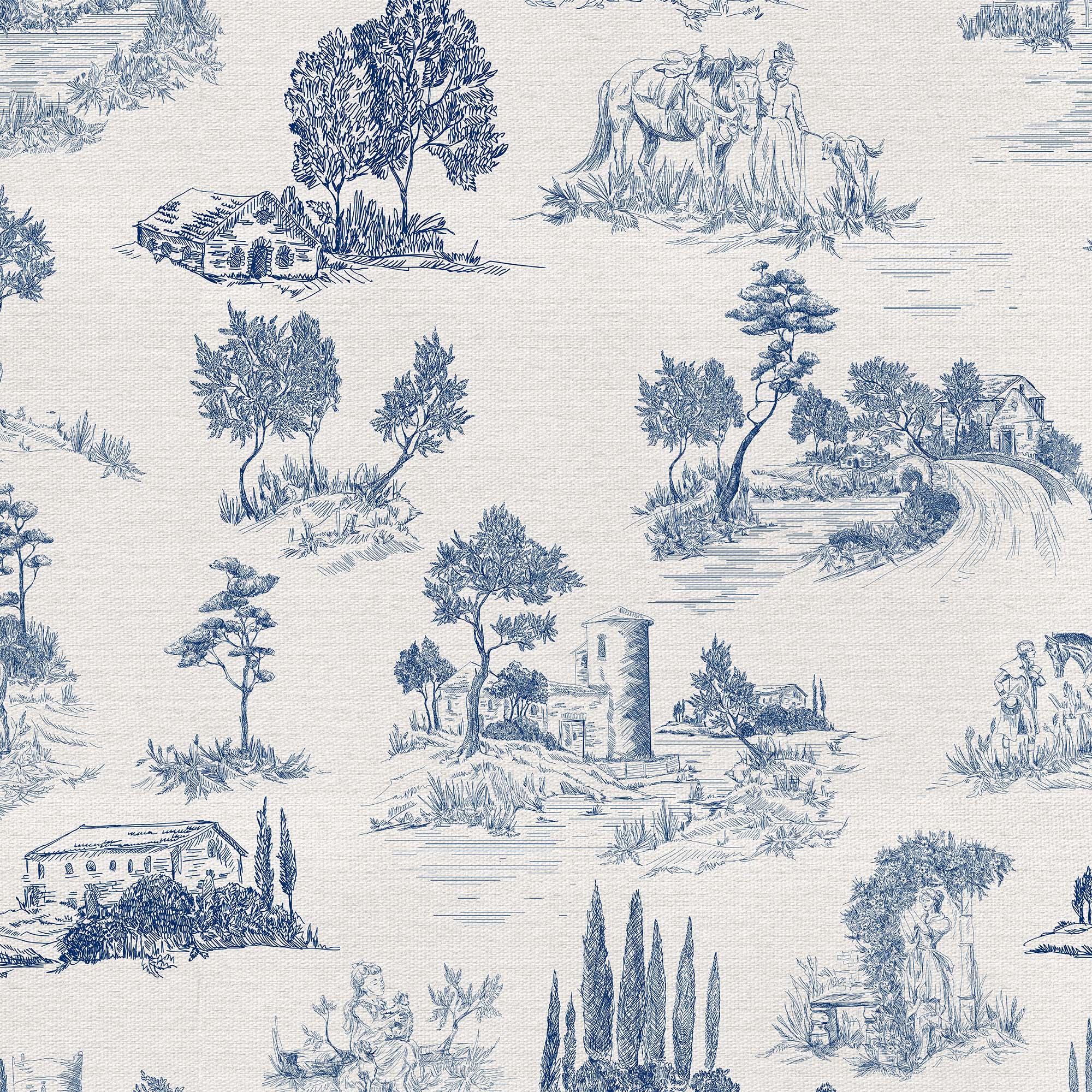 Printed half panama fabric per meter 100% cotton SILKE BLUE 3