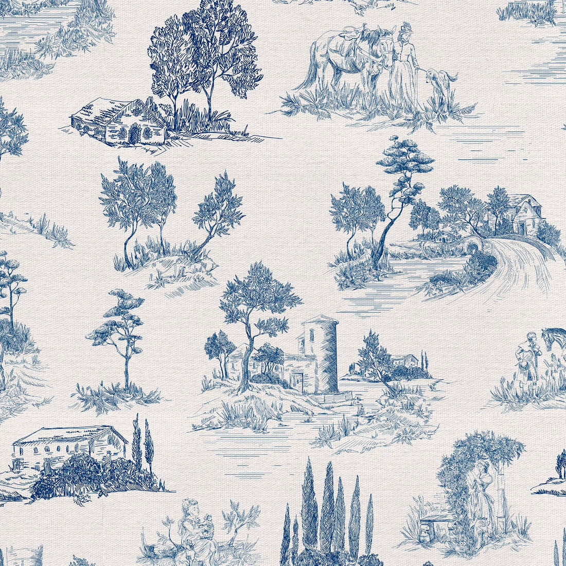 Printed half panama fabric per meter 100% cotton SILKE BLUE 3