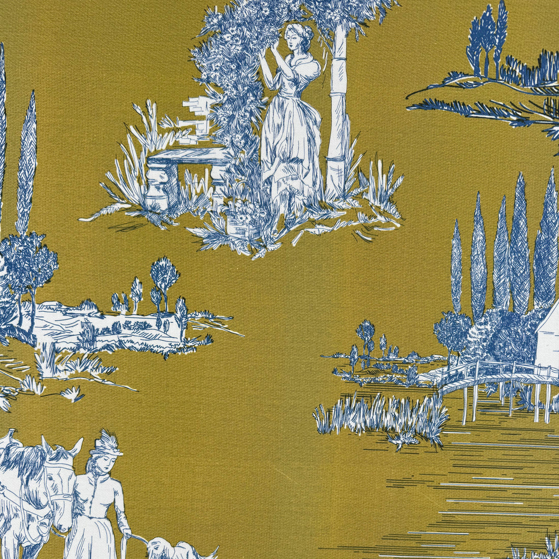 Printed half panama fabric per meter 100% cotton SILKE MUSTARD 1 DARK