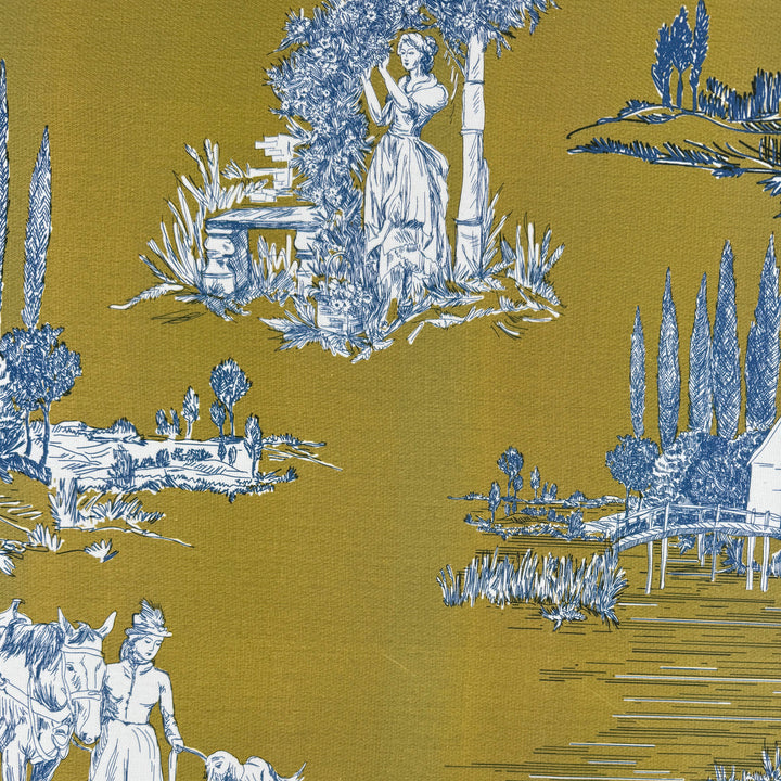 Printed half panama fabric per meter 100% cotton SILKE MUSTARD 1 DARK