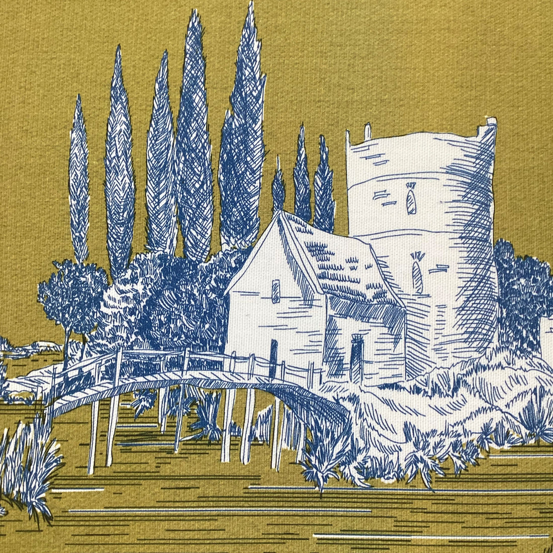 Printed half panama fabric per meter 100% cotton SILKE MUSTARD 1 DARK
