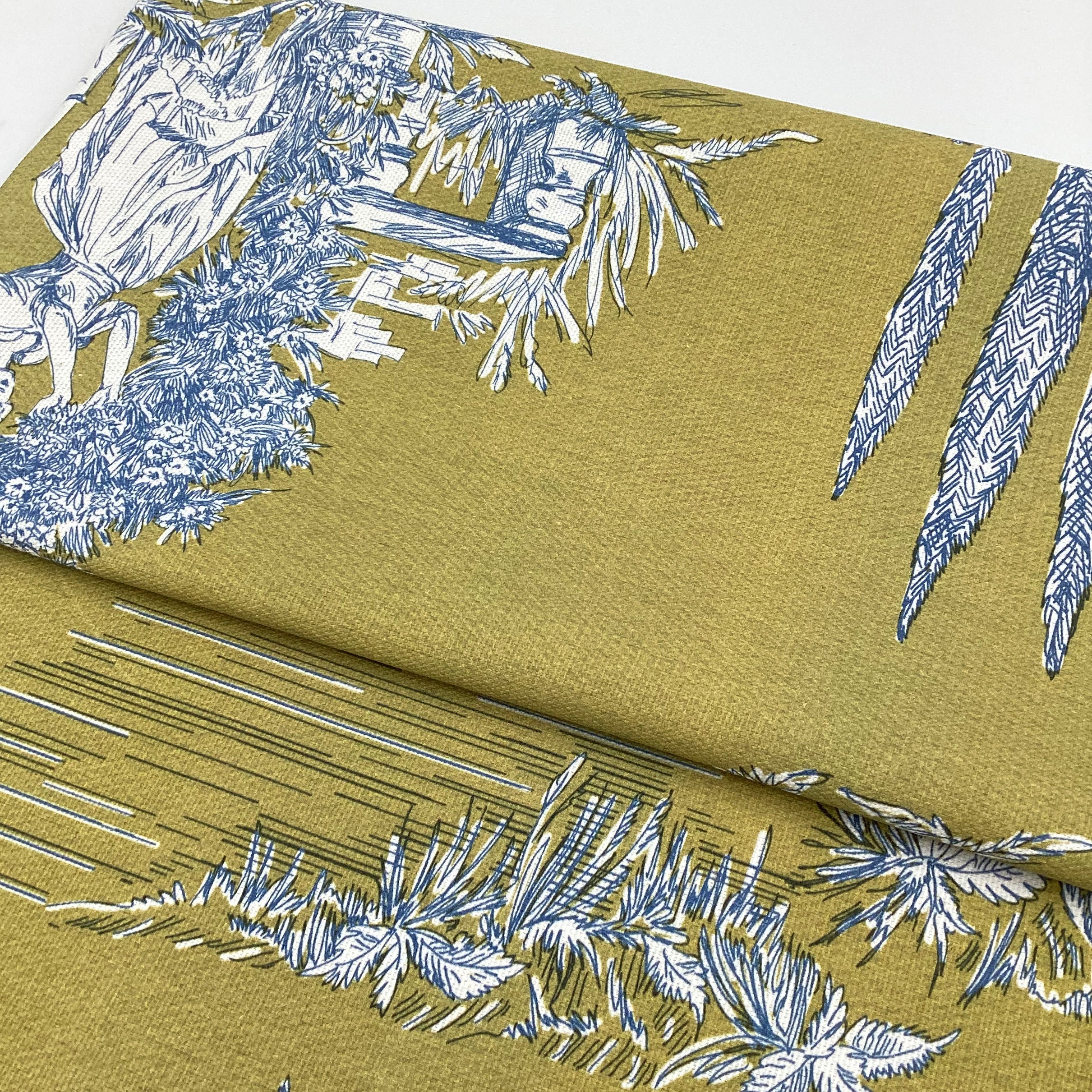 Printed half panama fabric per meter 100% cotton SILKE MUSTARD 1 DARK