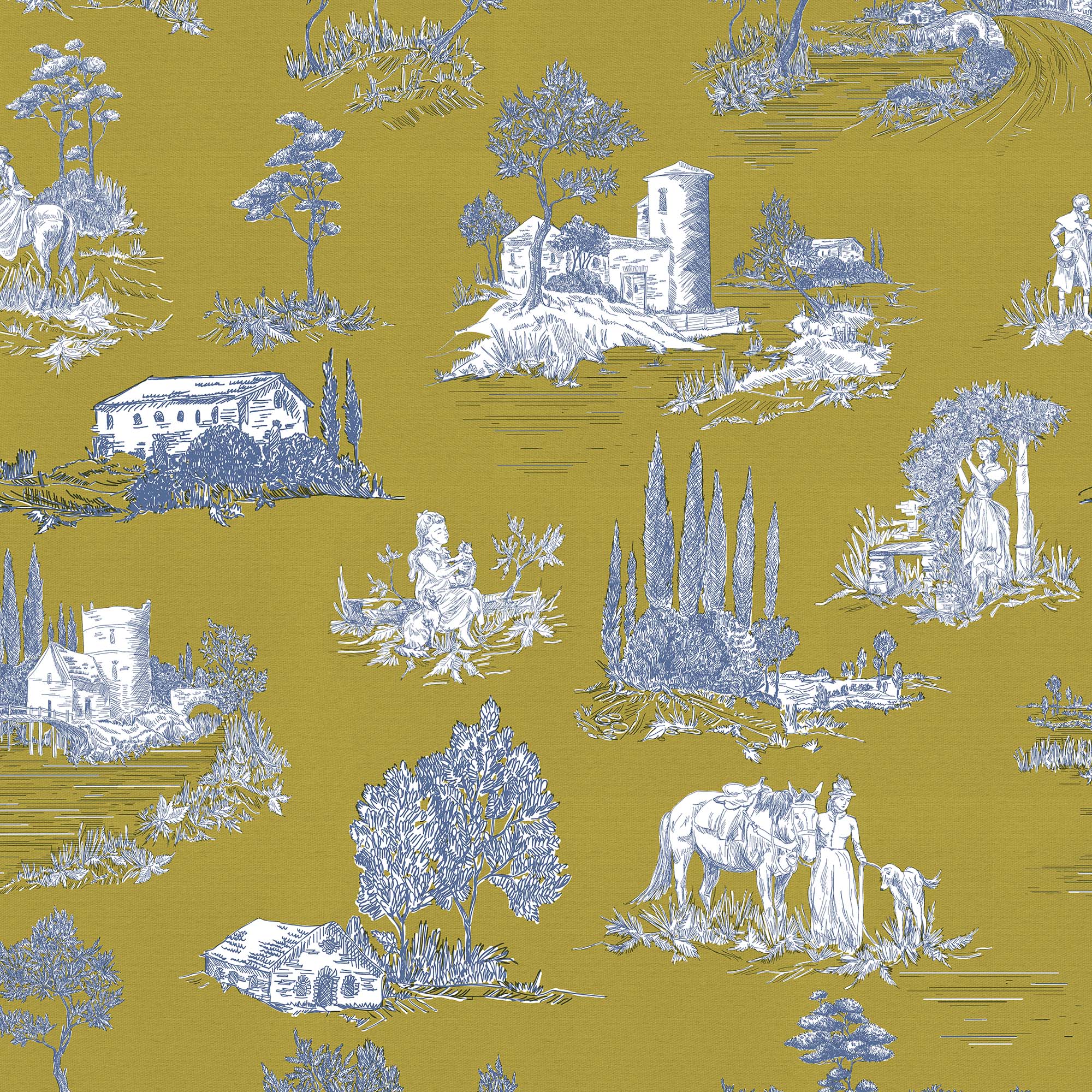 Printed half panama fabric per meter 100% cotton SILKE MUSTARD 1 DARK