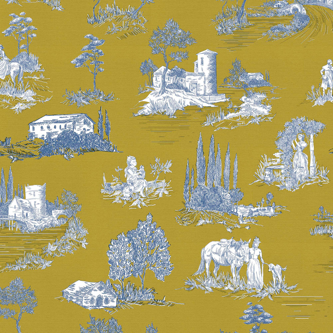 Printed half panama fabric per meter 100% cotton SILKE MUSTARD 1 DARK