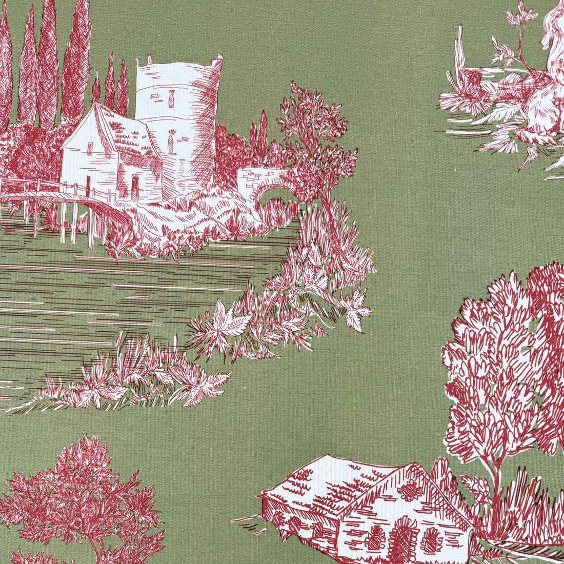 Printed half panama fabric per meter 100% cotton SILKE GREEN 1 DARK