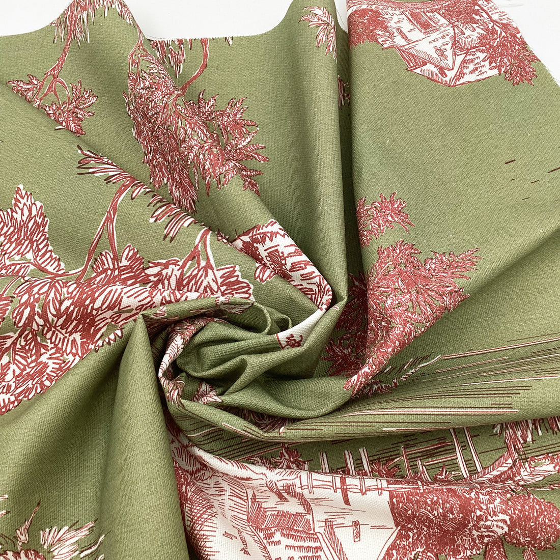 Printed half panama fabric per meter 100% cotton SILKE GREEN 1 DARK