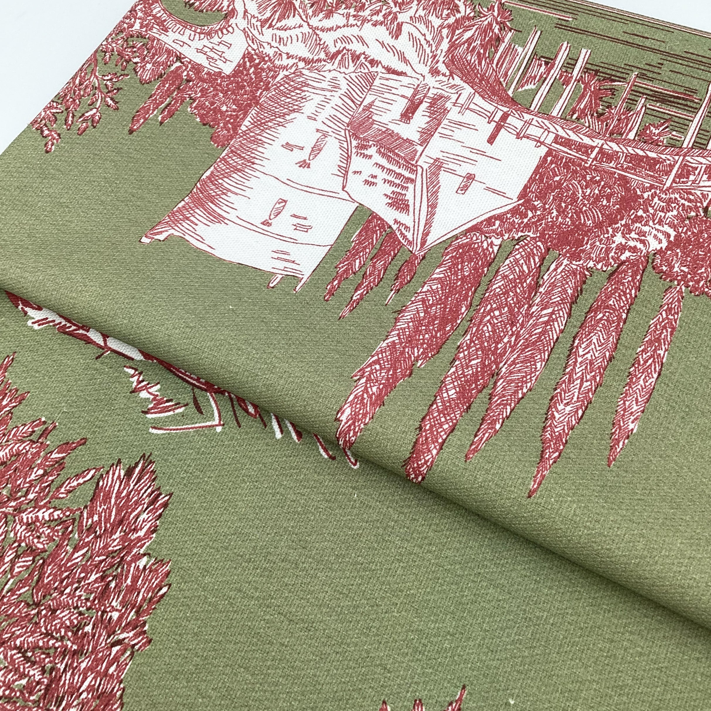 Printed half panama fabric per meter 100% cotton SILKE GREEN 1 DARK