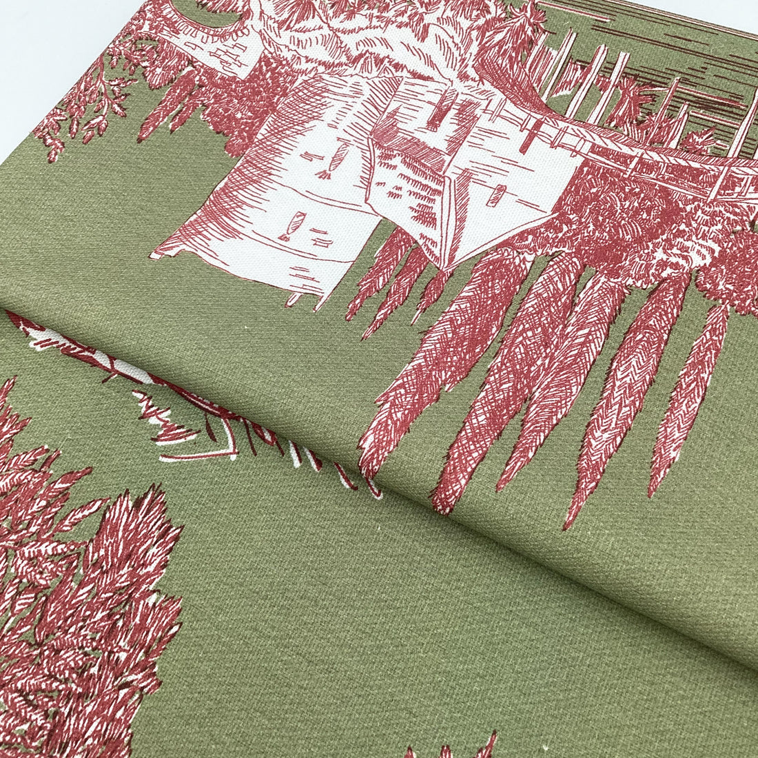 Printed half panama fabric per meter 100% cotton SILKE GREEN 1 DARK