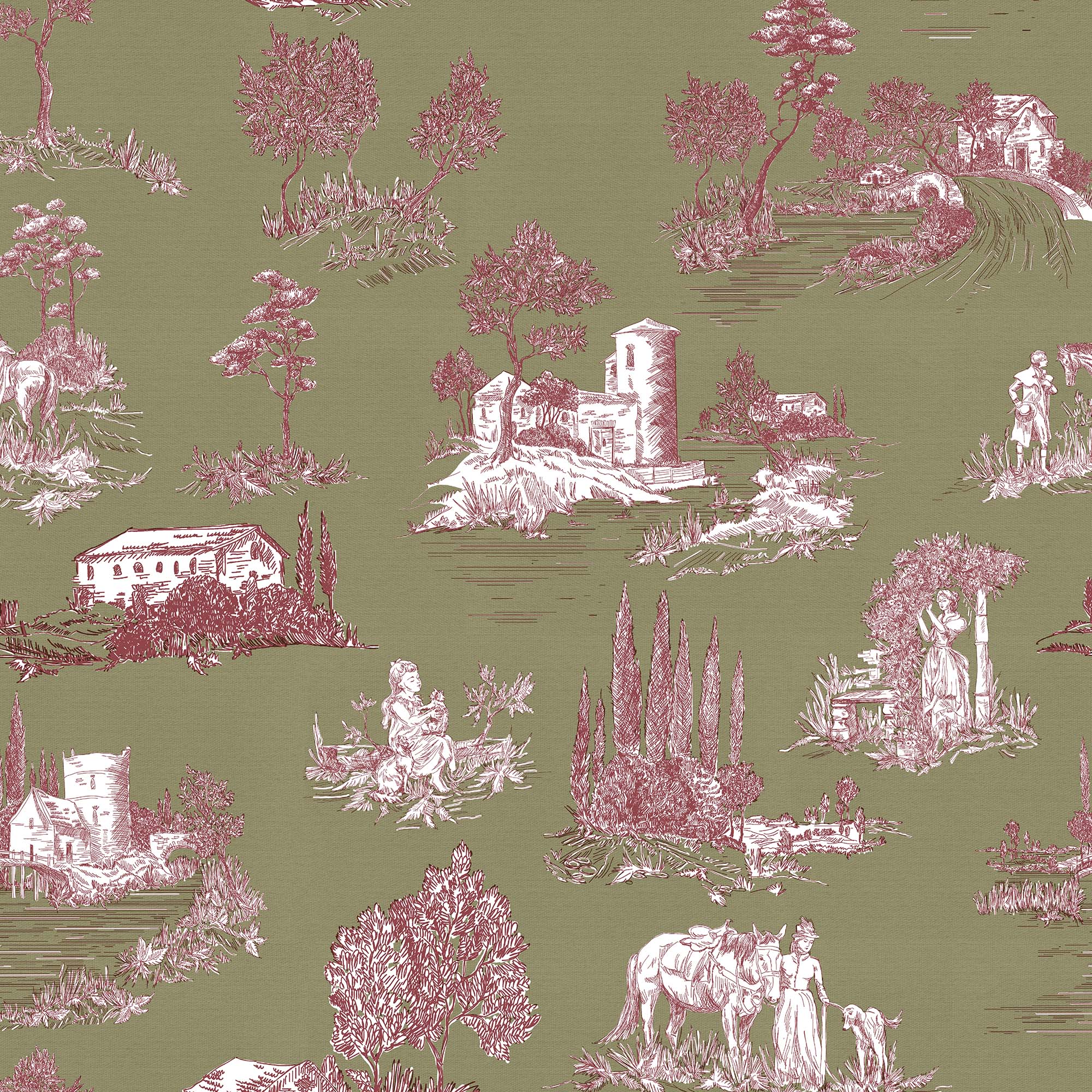 Printed half panama fabric per meter 100% cotton SILKE GREEN 1 DARK