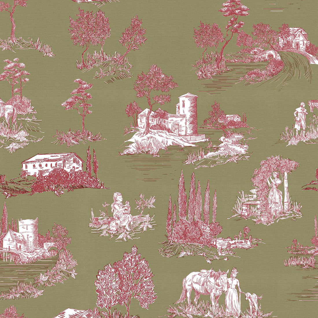 Printed half panama fabric per meter 100% cotton SILKE GREEN 1 DARK