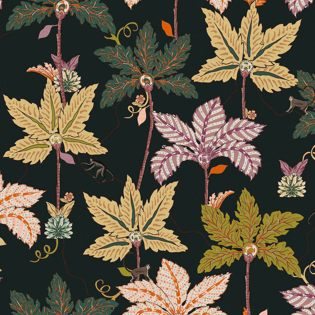 Printed half panama fabric per meter 100% cotton WINDA 1 DARK