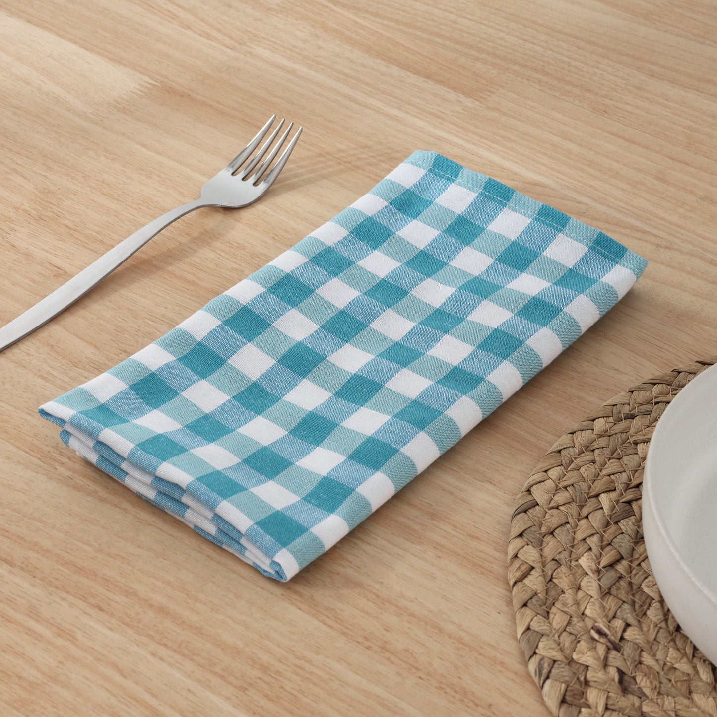 Lot de 6 serviettes Vichy bleu clair - 45x45 cm