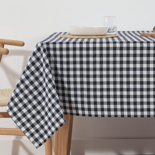 Vichy waterproof stain-resistant tablecloth Navy Blue fabric touch