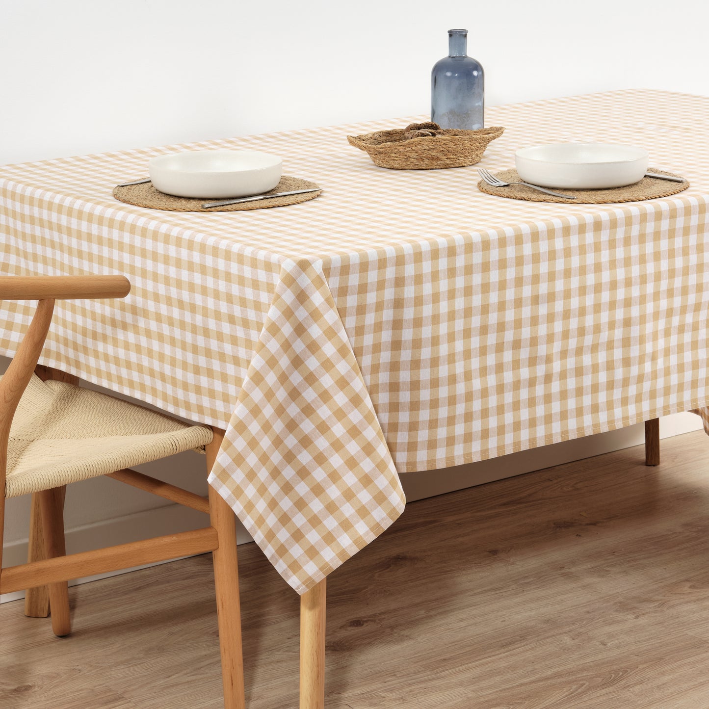 Vichy waterproof stain-resistant tablecloth Beige fabric touch