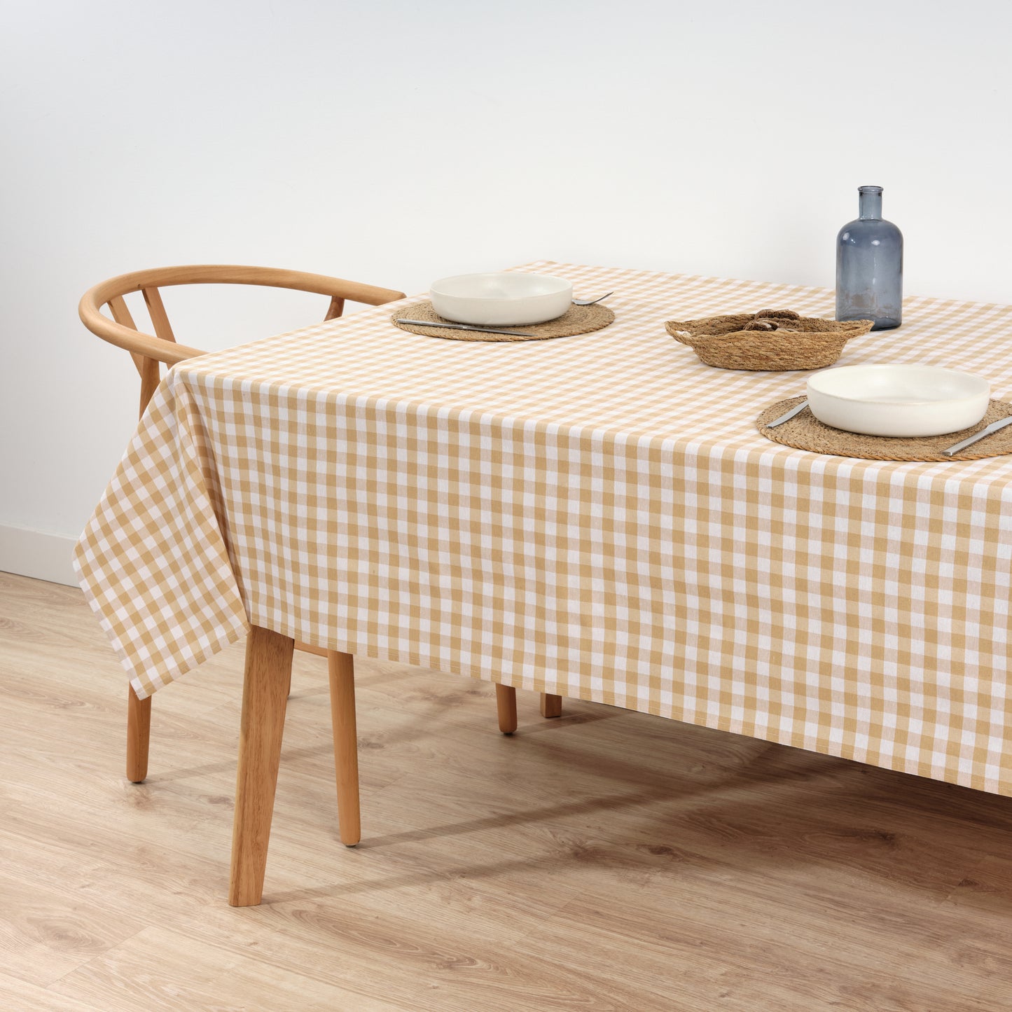 Vichy waterproof stain-resistant tablecloth Beige fabric touch