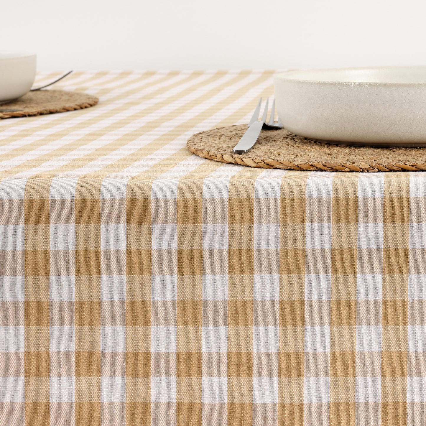 Vichy waterproof stain-resistant tablecloth Beige fabric touch