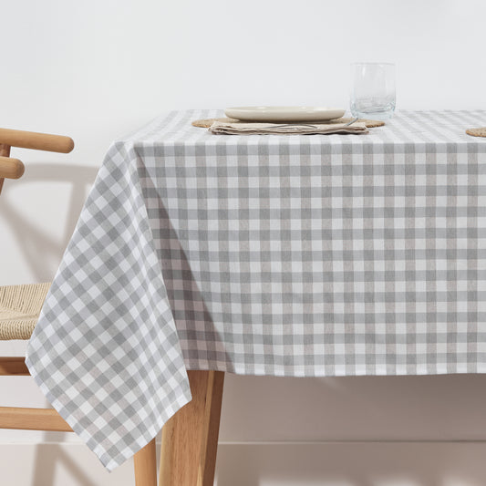 Vichy waterproof stain-resistant tablecloth, light grey, fabric touch