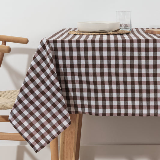 Vichy waterproof stain-resistant tablecloth Brown fabric touch