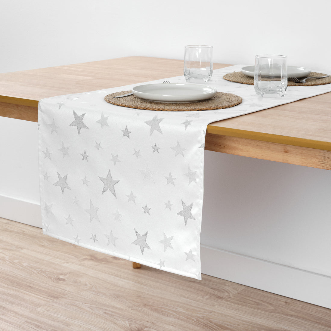 Camino de mesa jacquard hilo plateado PSC4736A 45x140 cm