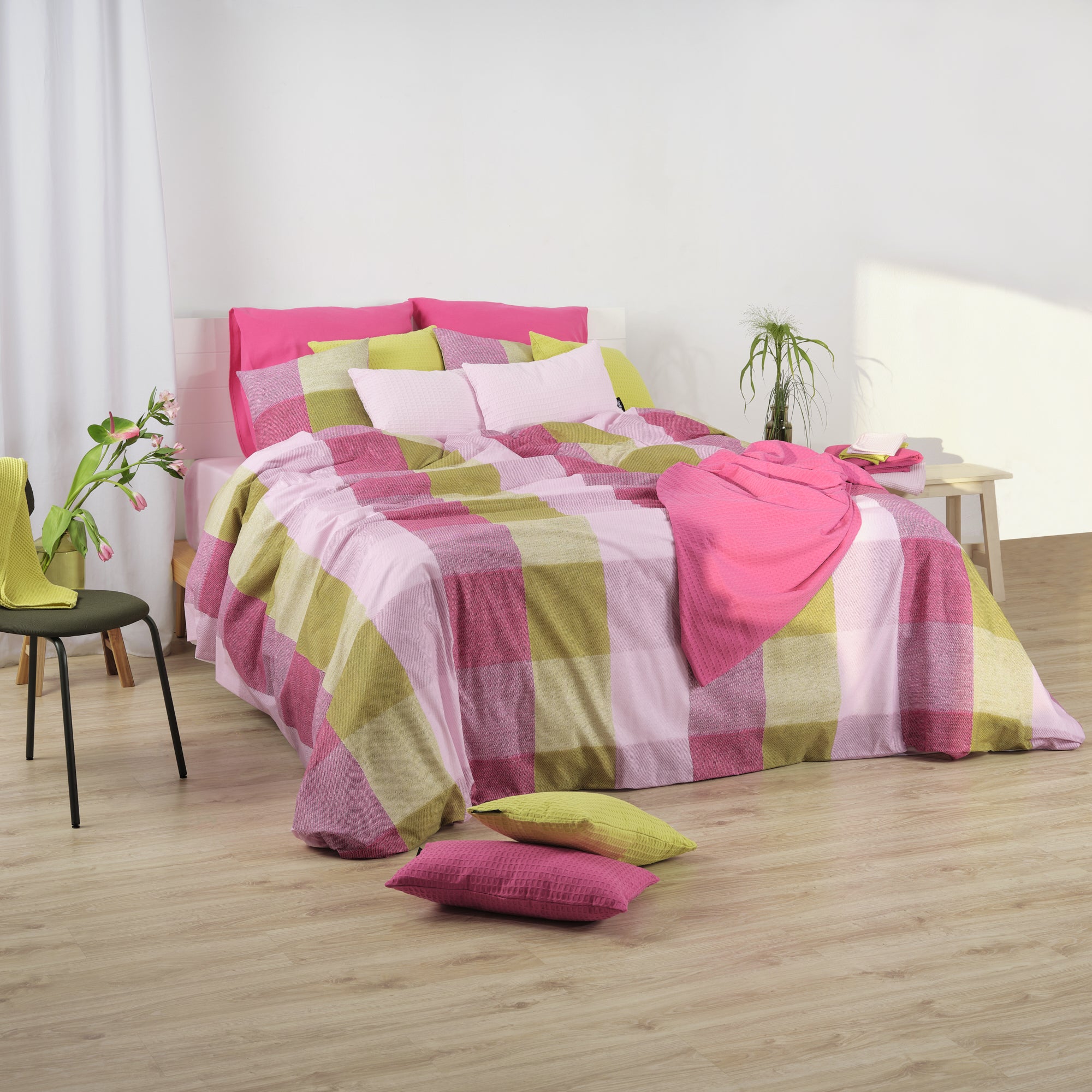 Housse de couette rose de bain 100% coton