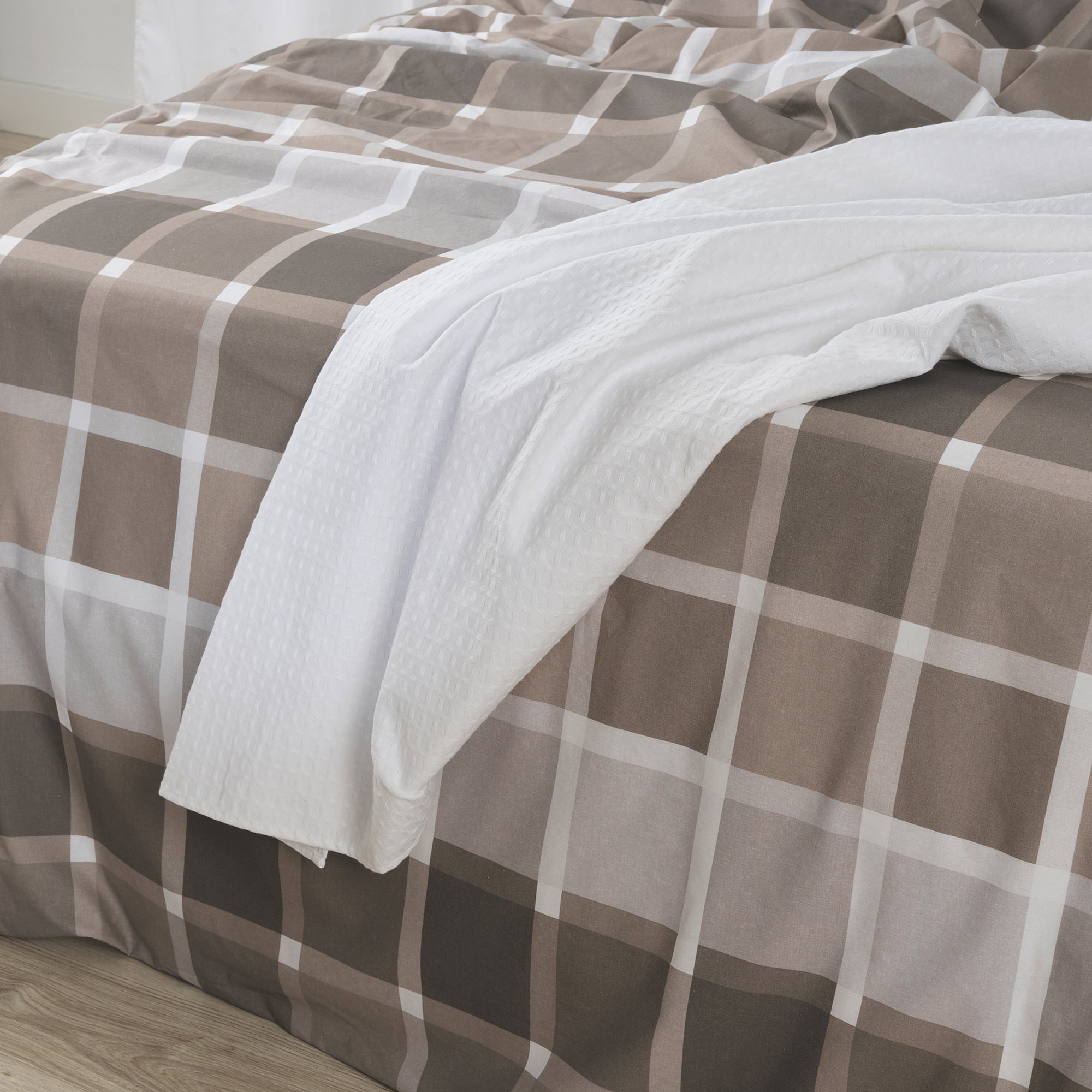 Plaid Waffle 100% cotton Optical white