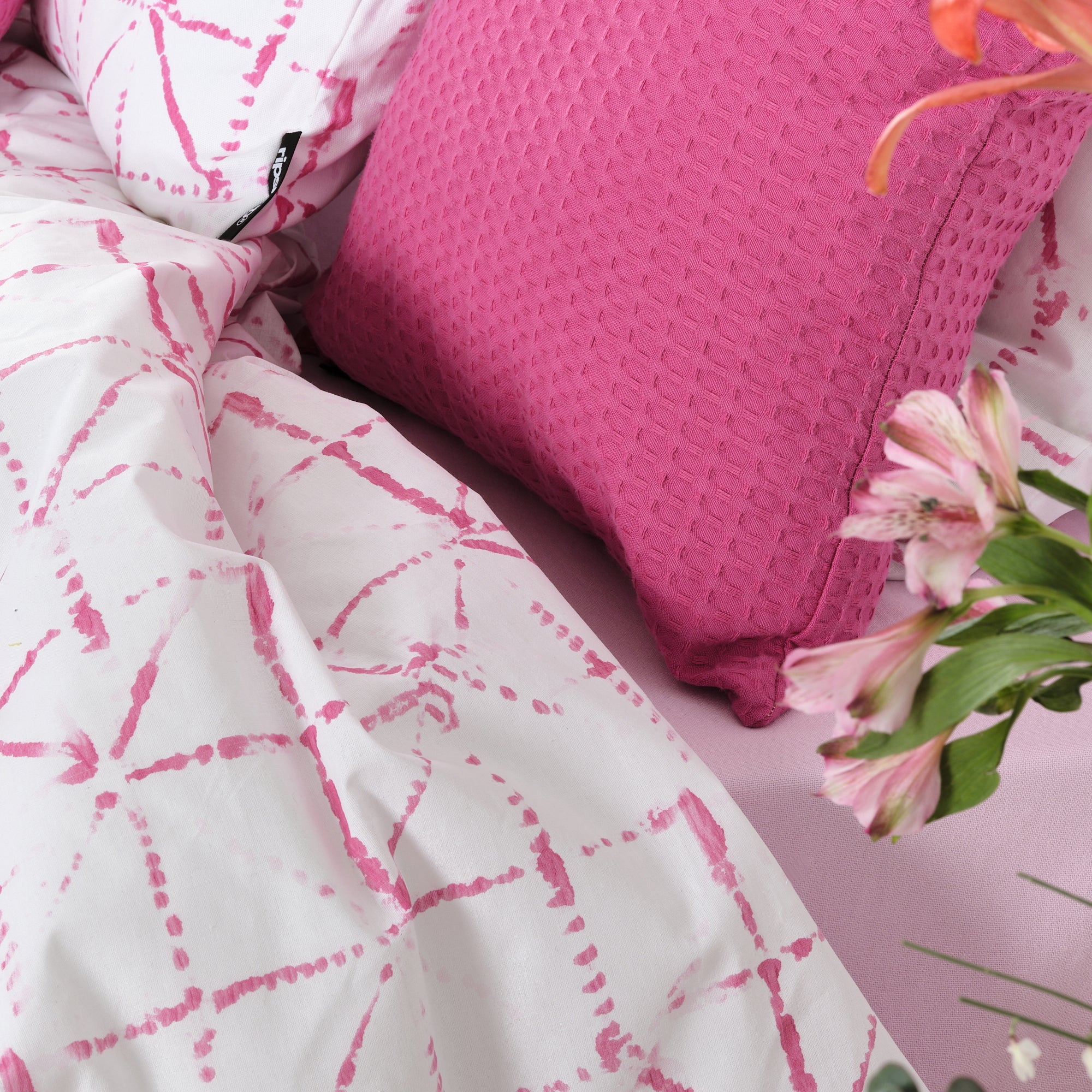 Housse de coussin gaufré 100% coton Fuchsia