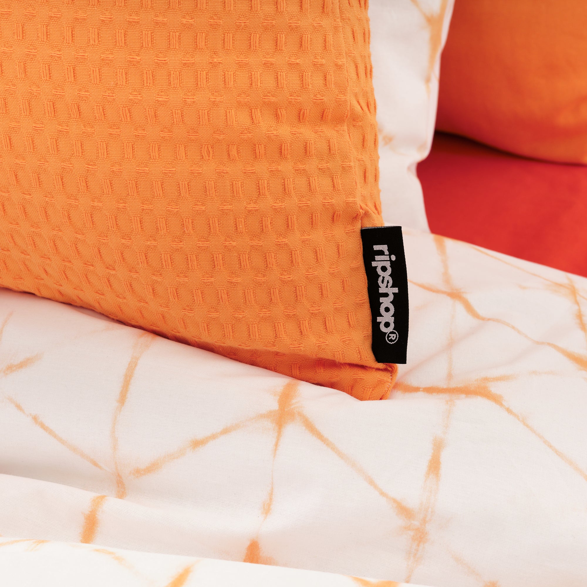 Housse de coussin gaufré 100% coton Orange clair