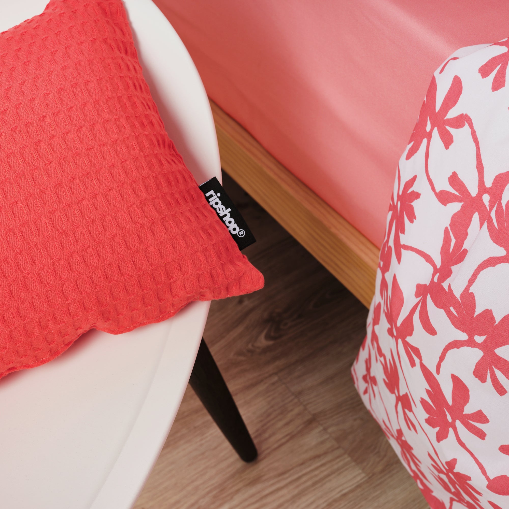 Housse de coussin gaufré 100% coton Fraise