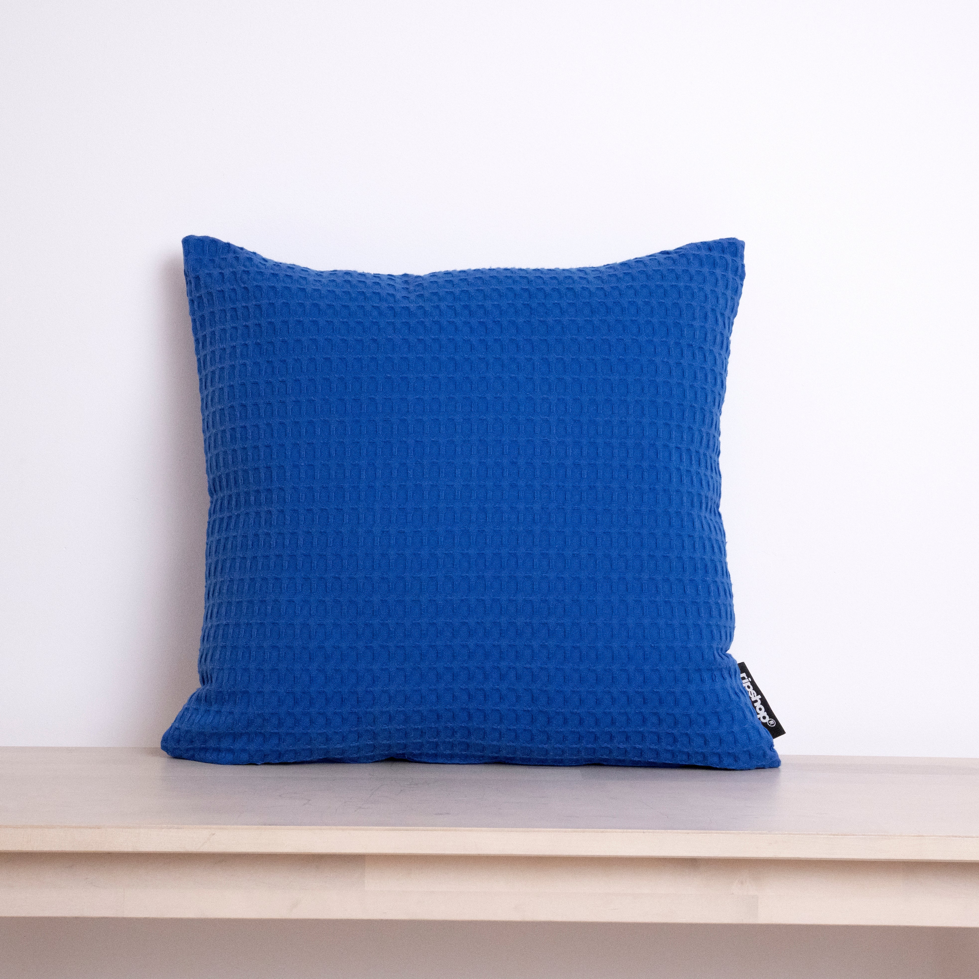 Housse de coussin gaufré 100% coton Bleu Cobalt