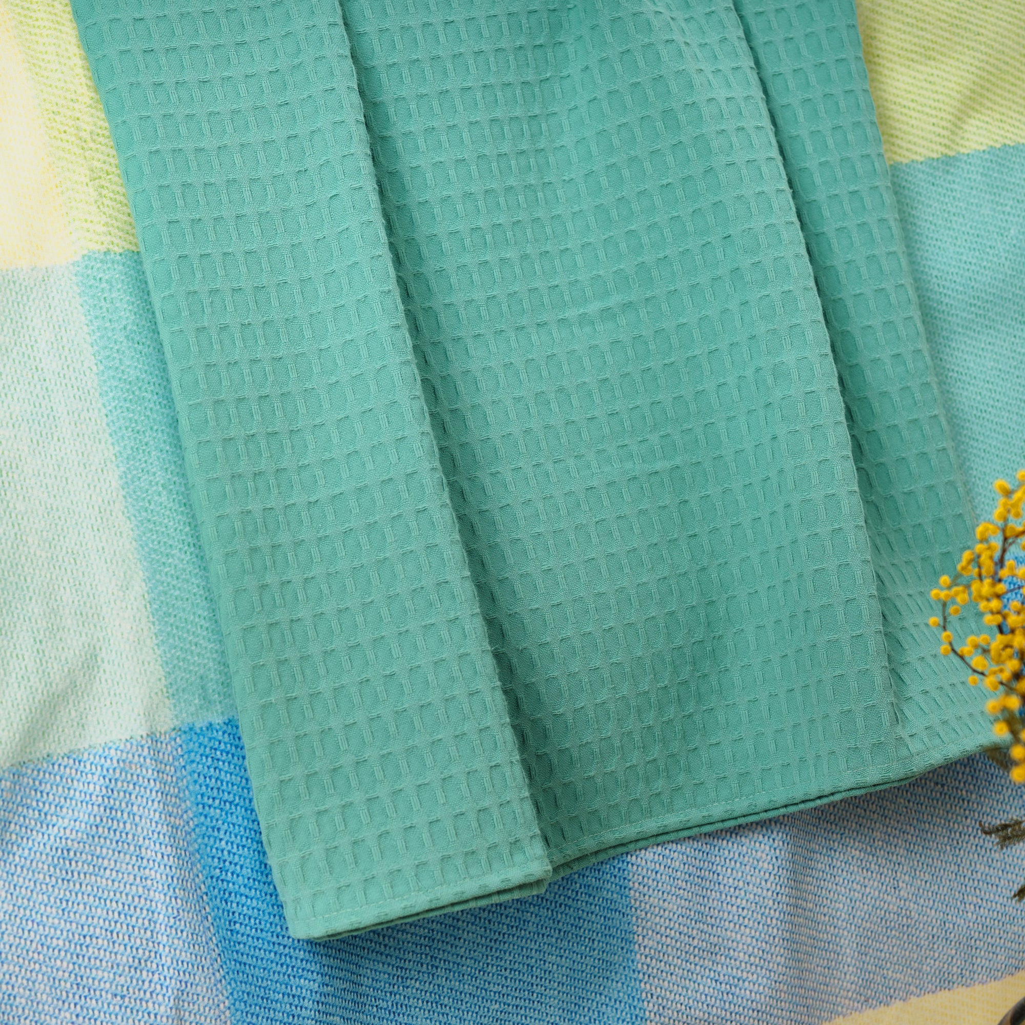 Plaid Waffle 100% cotton Turquoise