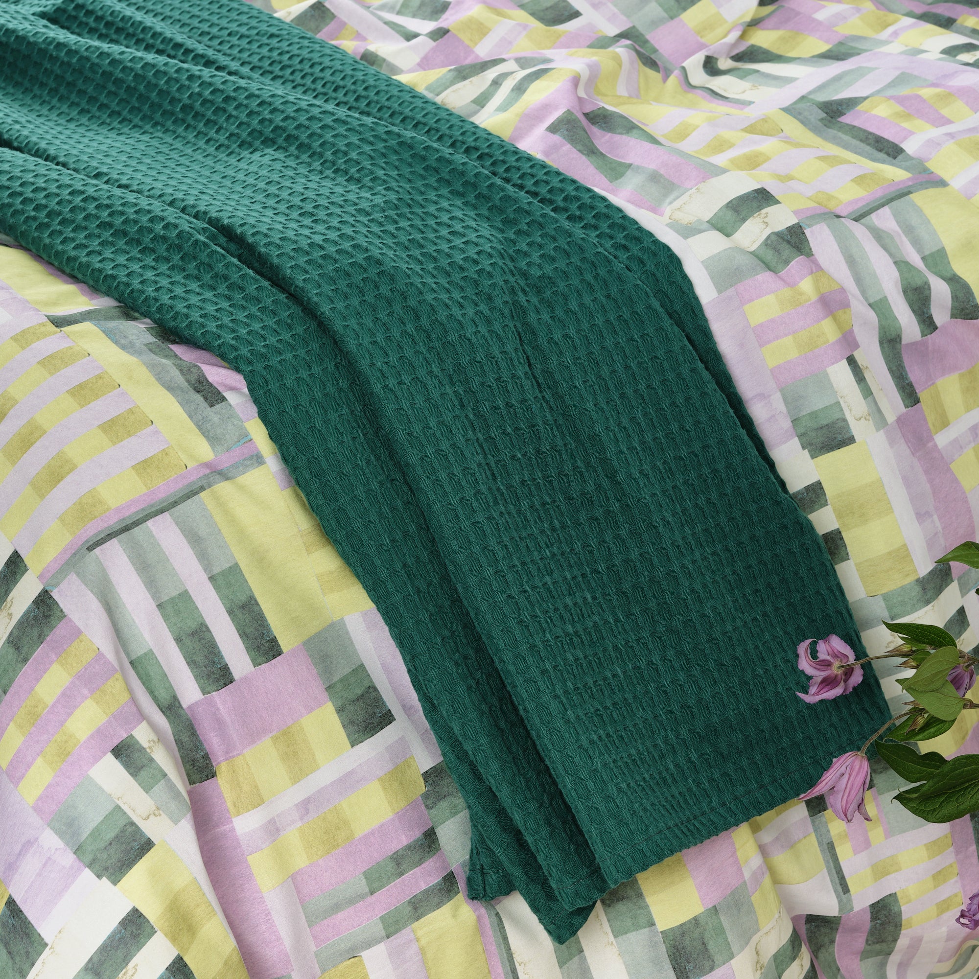 Plaid Waffle 100% algodón Esmeralda