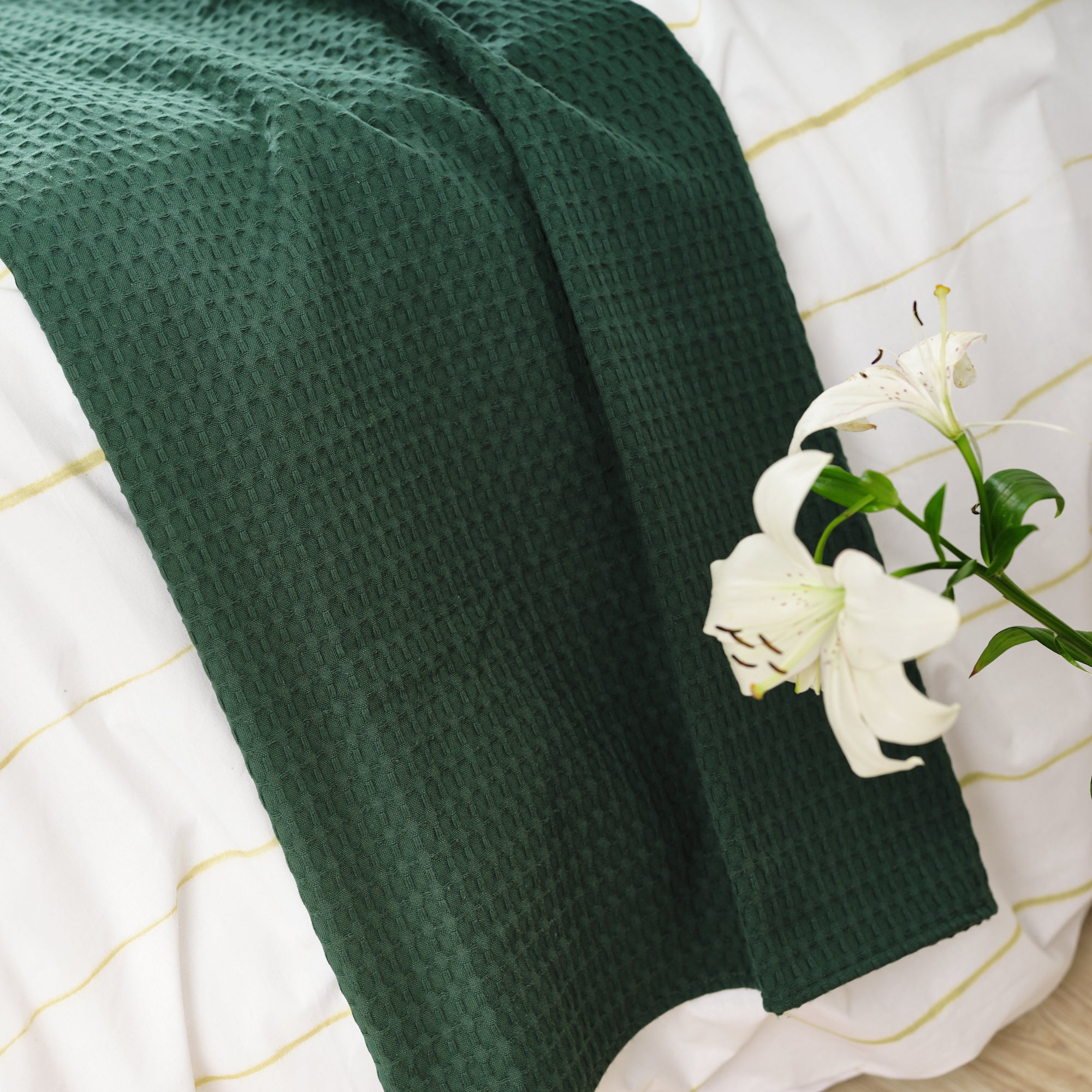 Plaid Waffle 100% algodón Verde Botella