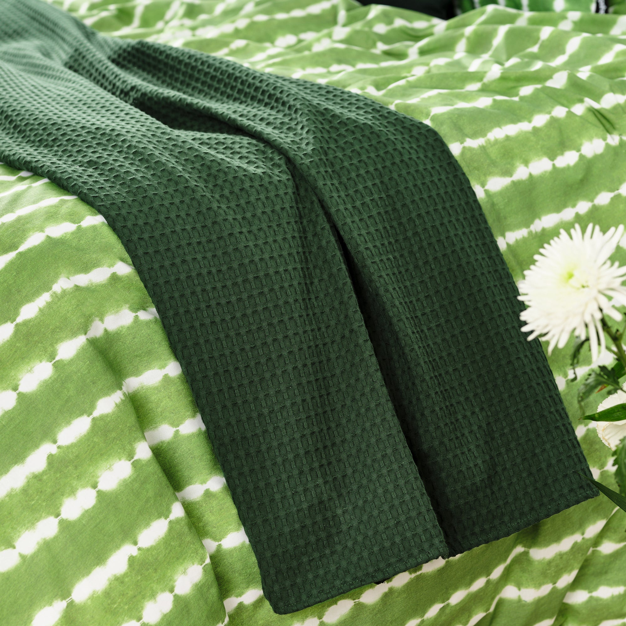 Plaid Waffle 100% algodón Verde Botella