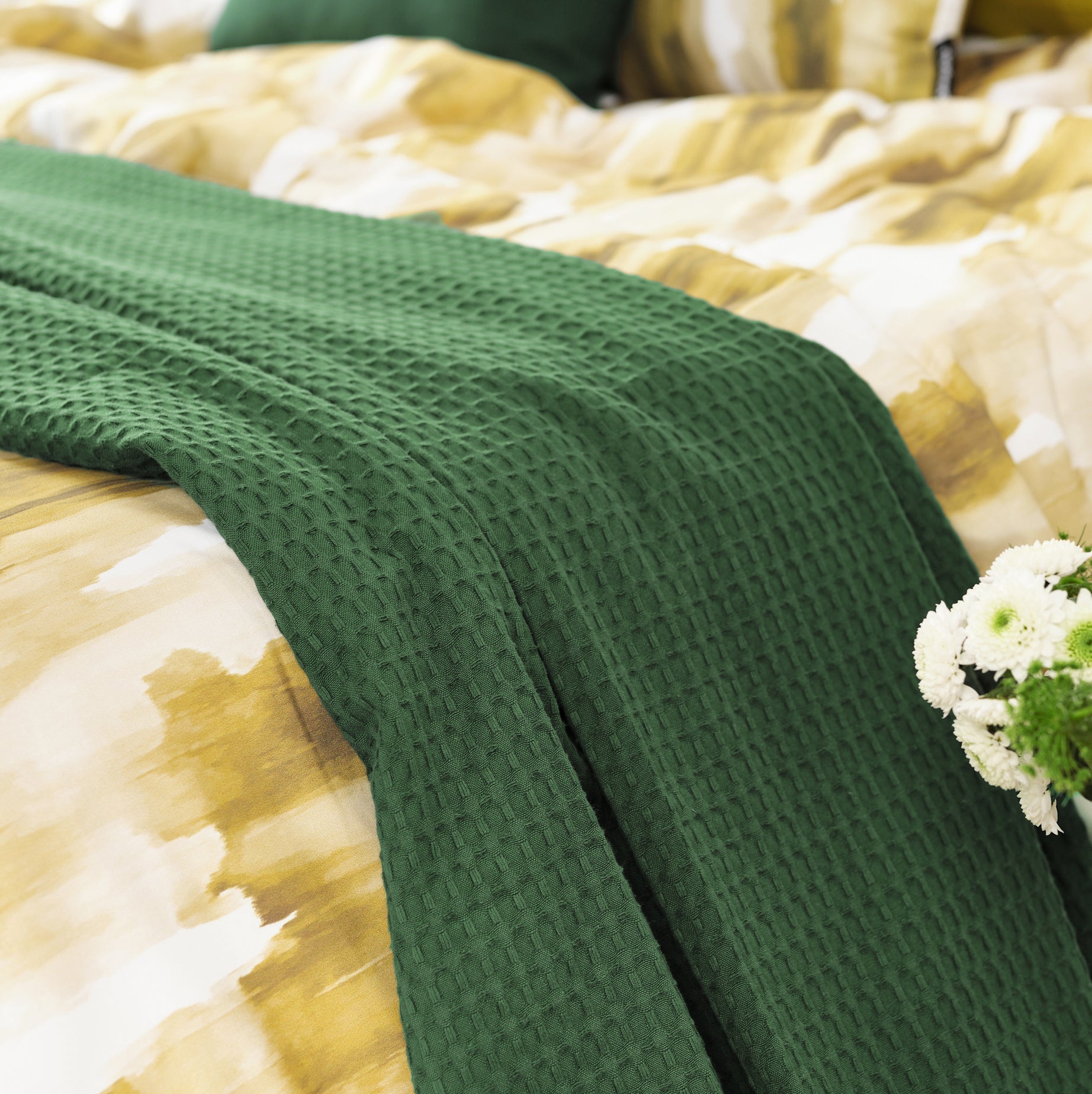 Plaid Waffle 100% algodón Verde Botella