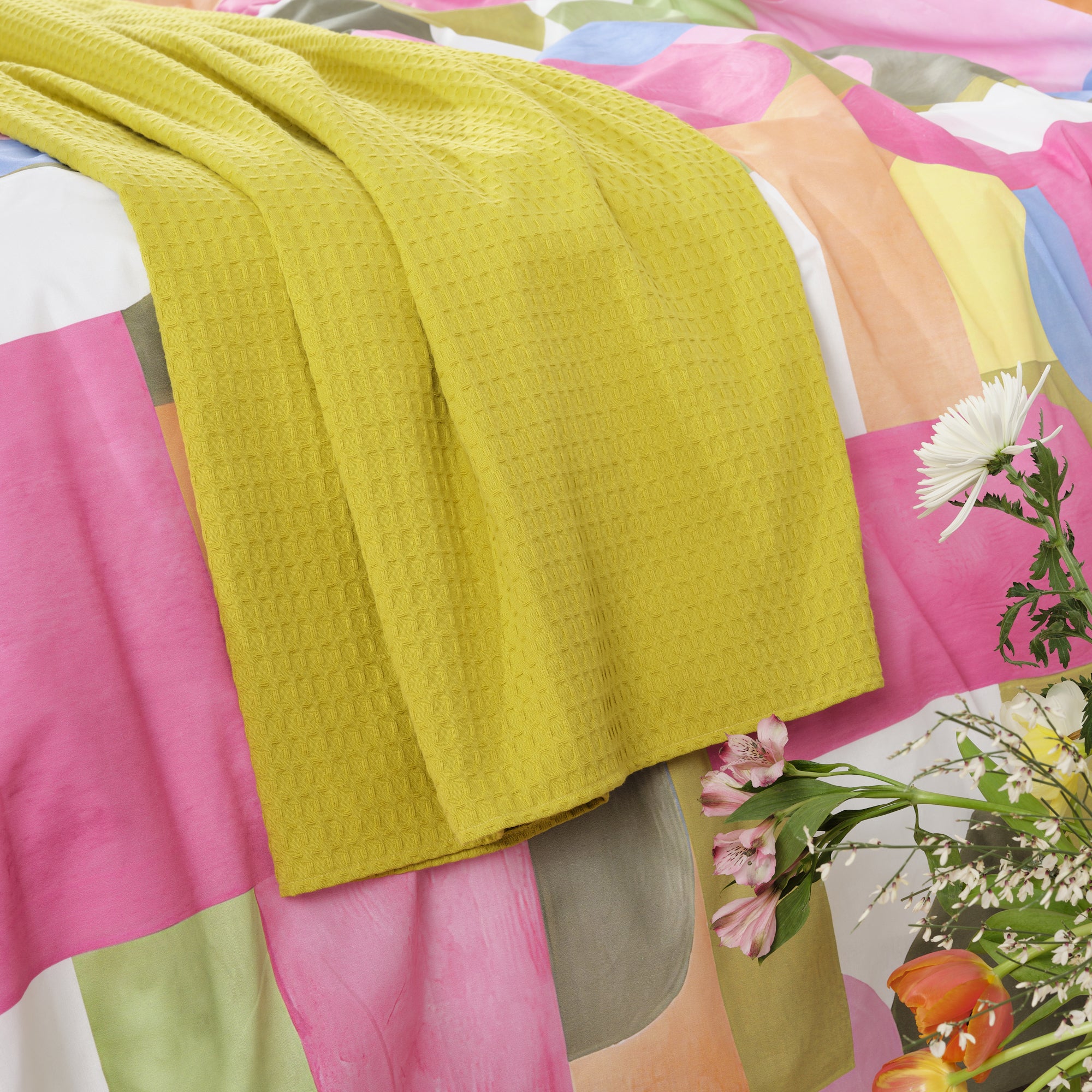 Plaid Waffle 100% algodón Verde Pistacho