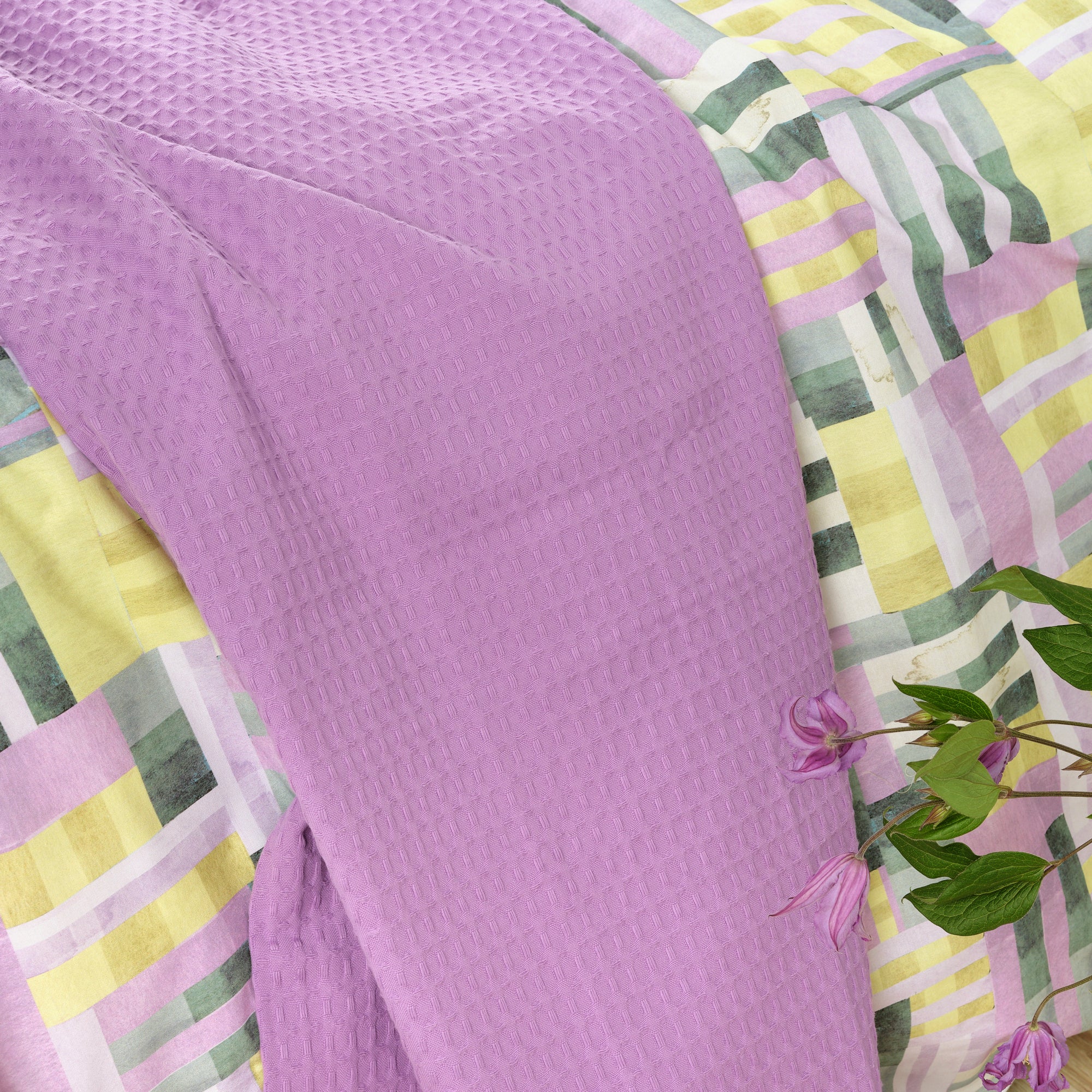 Plaid Waffle 100% algodón Lila