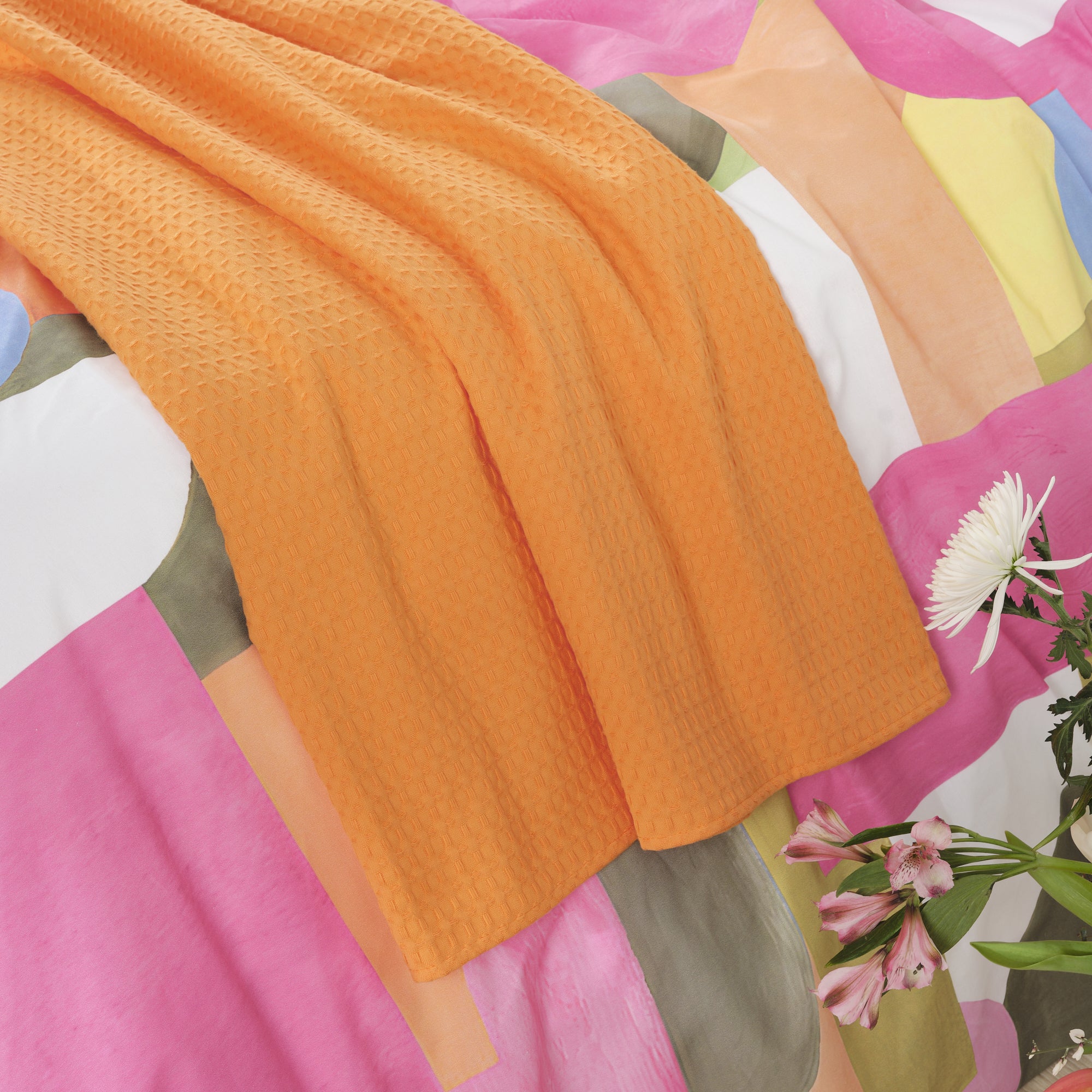 Plaid Waffle 100% algodón Naranja Claro