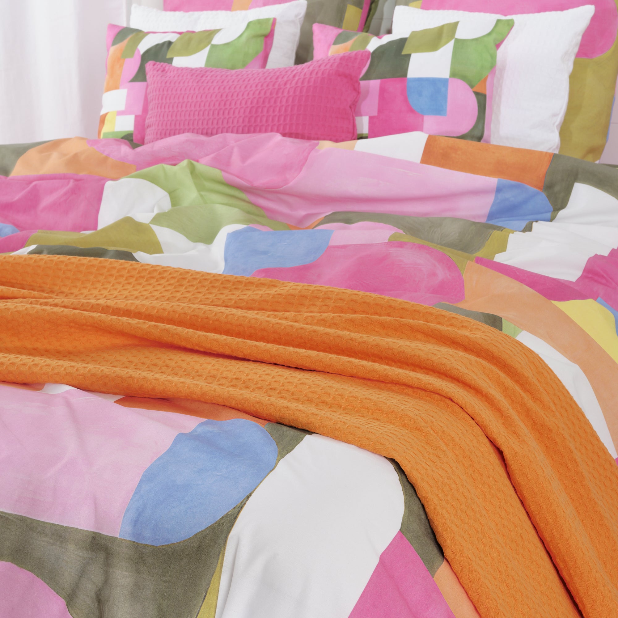 Plaid Waffle 100% algodón Naranja Claro