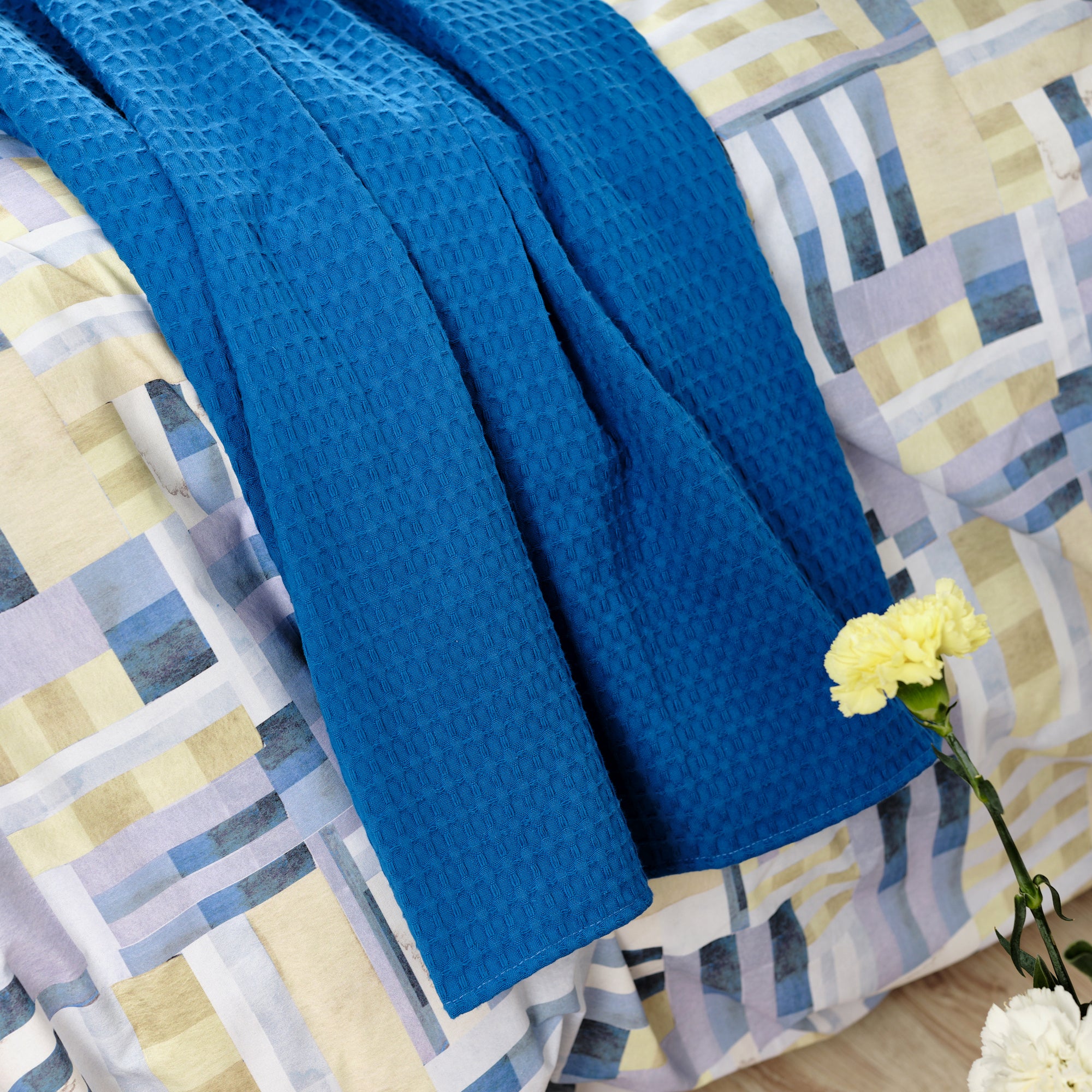 Plaid Waffle 100% cotton Cobalt Blue