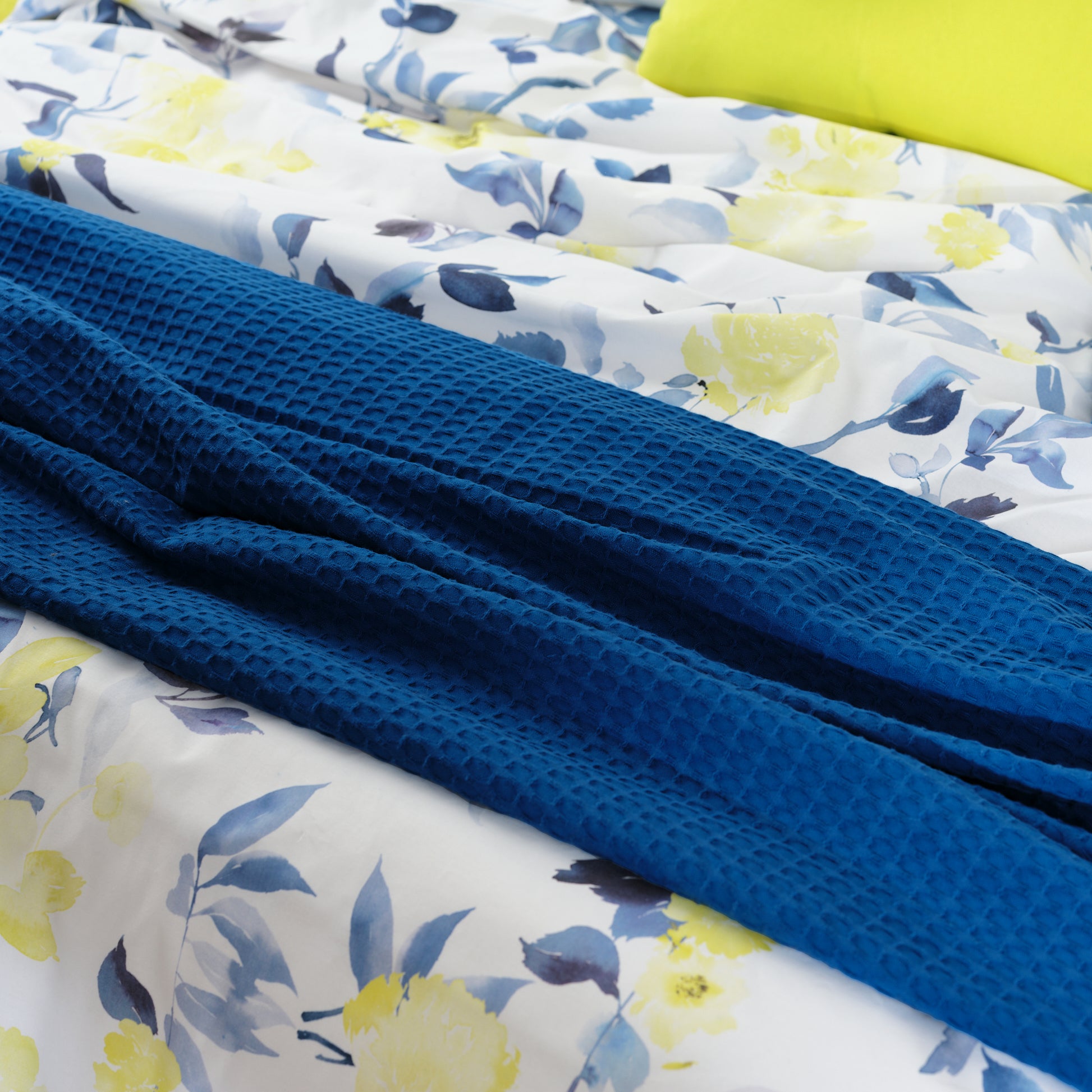 Plaid Waffle 100% cotton Cobalt Blue