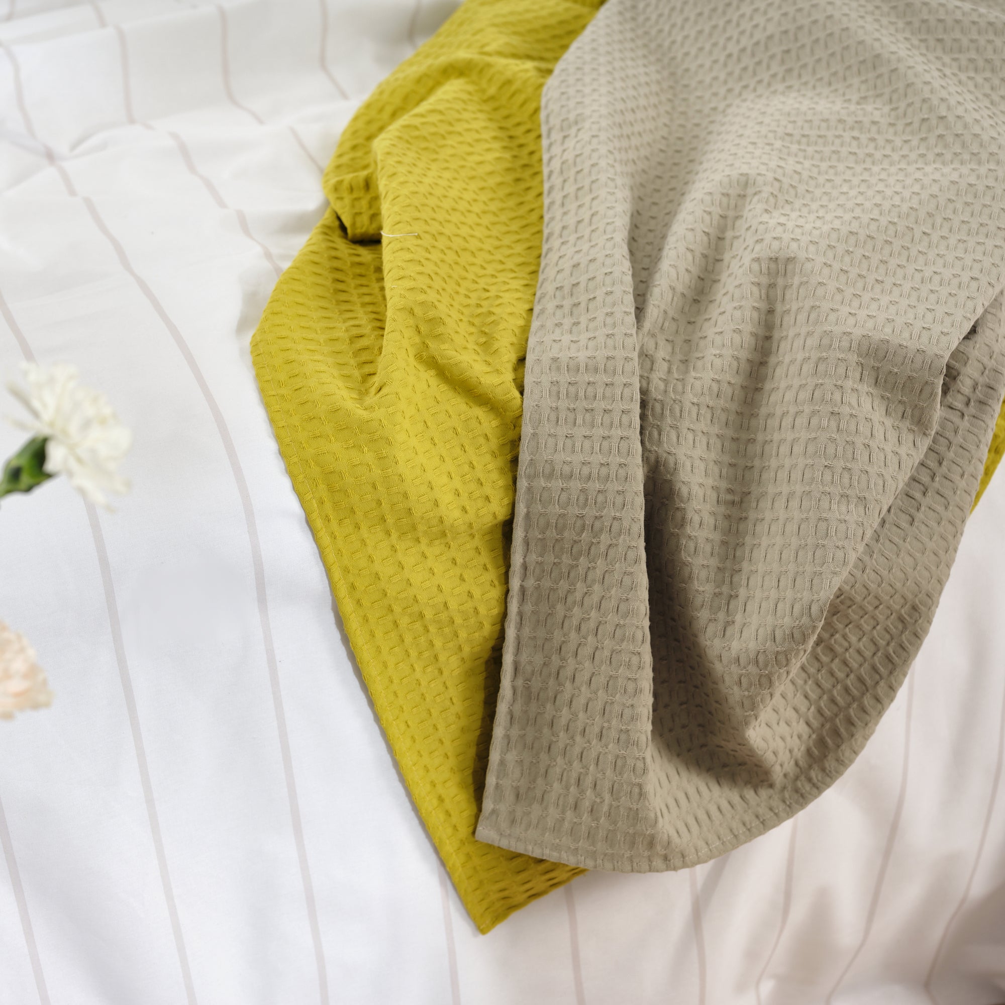 Plaid Waffle 100% algodón Greige