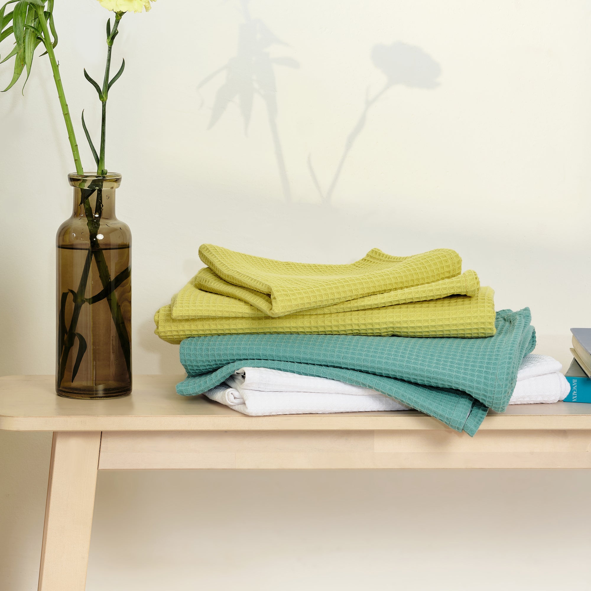 Serviette gaufrée 100% coton turquoise