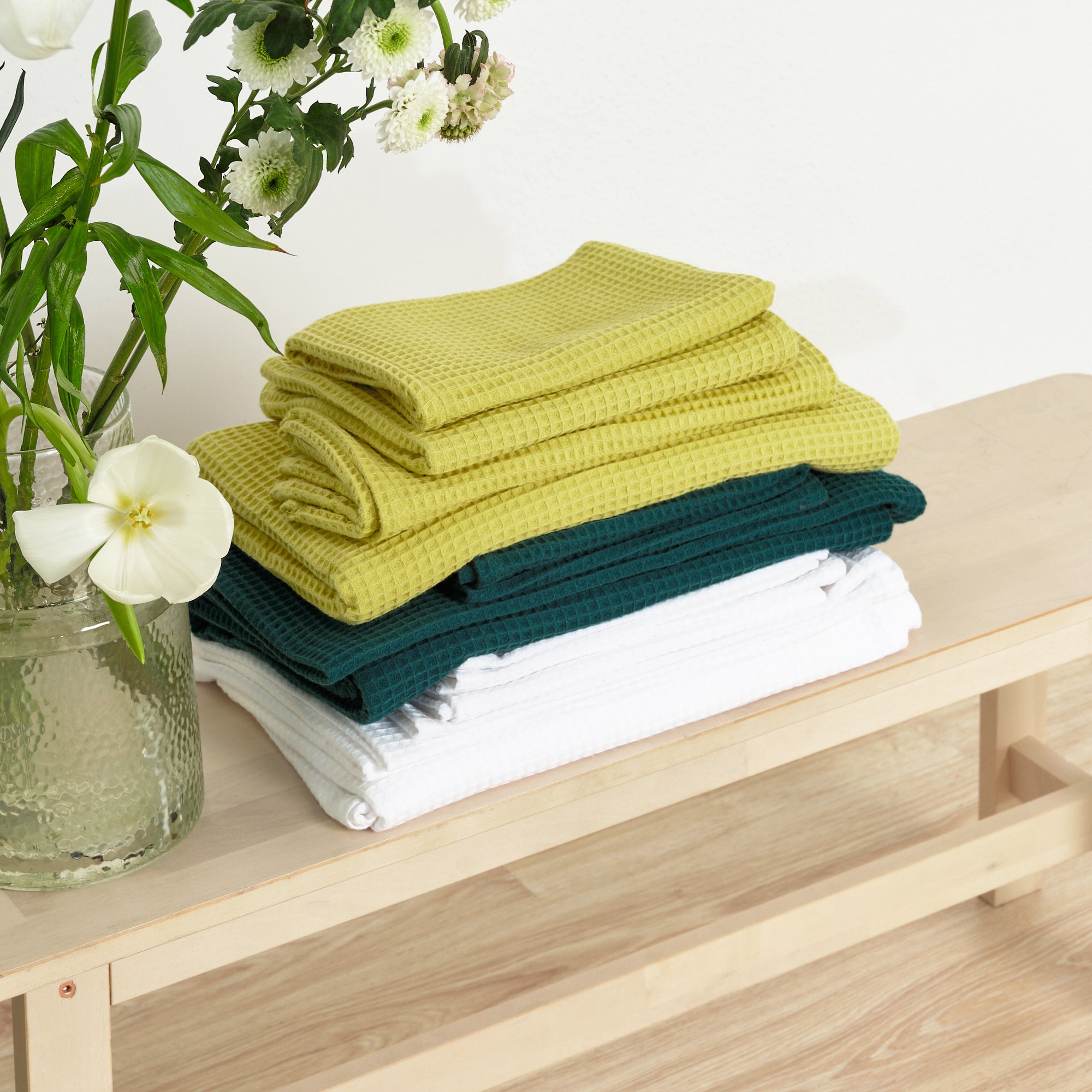 Serviette gaufrée 100% coton émeraude