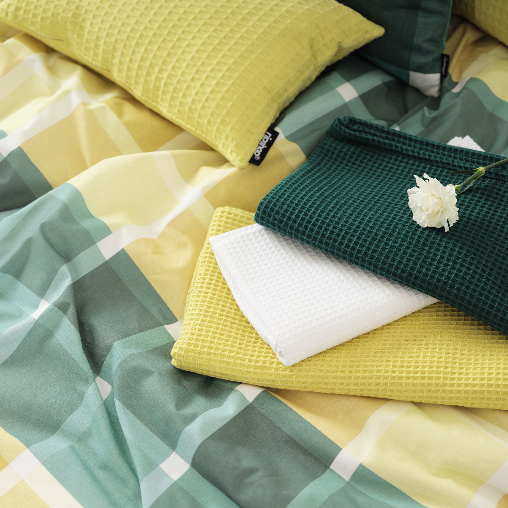 Serviette gaufrée 100% coton émeraude