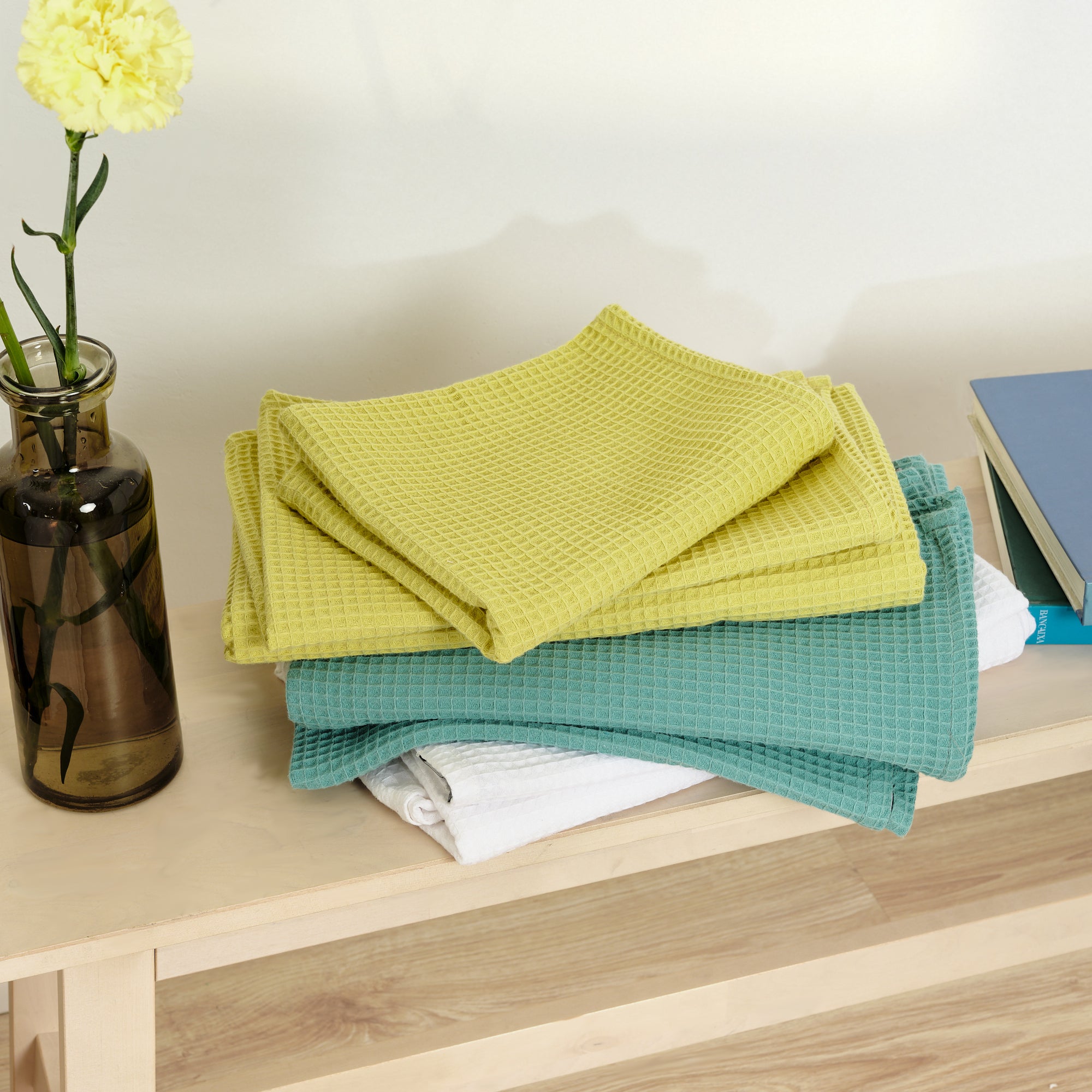 Serviette gaufrée 100 % coton vert clair